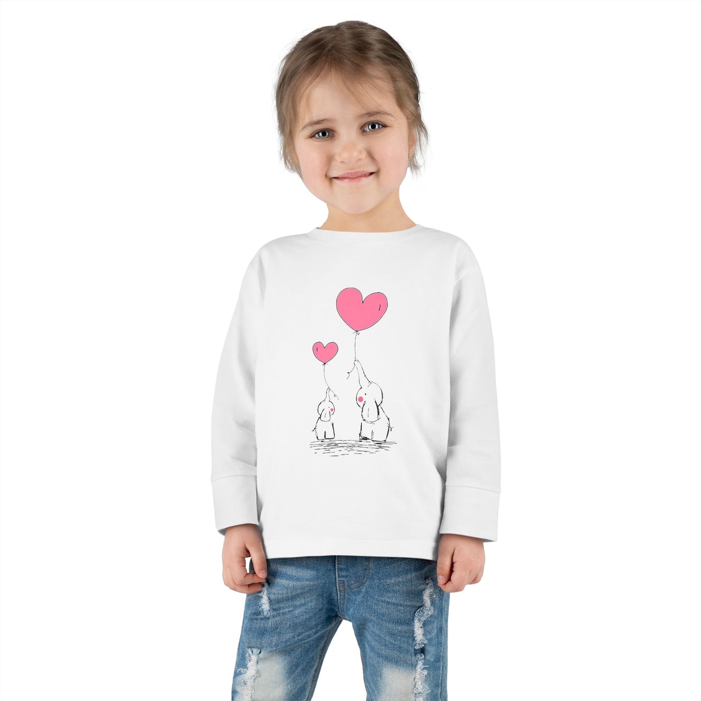 Unisex 100% Cotton Graphic Elephants Heart Toddler Long Sleeve Tee