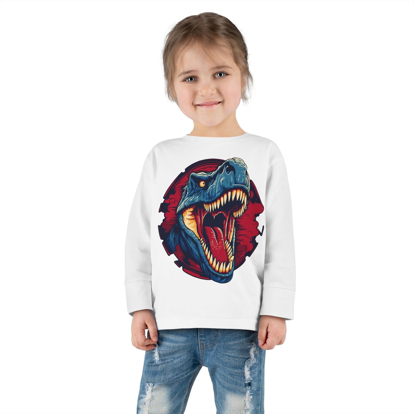 Unisex Dinosaur Graphic 100% Combed Cotton Toddler Long Sleeve Tee