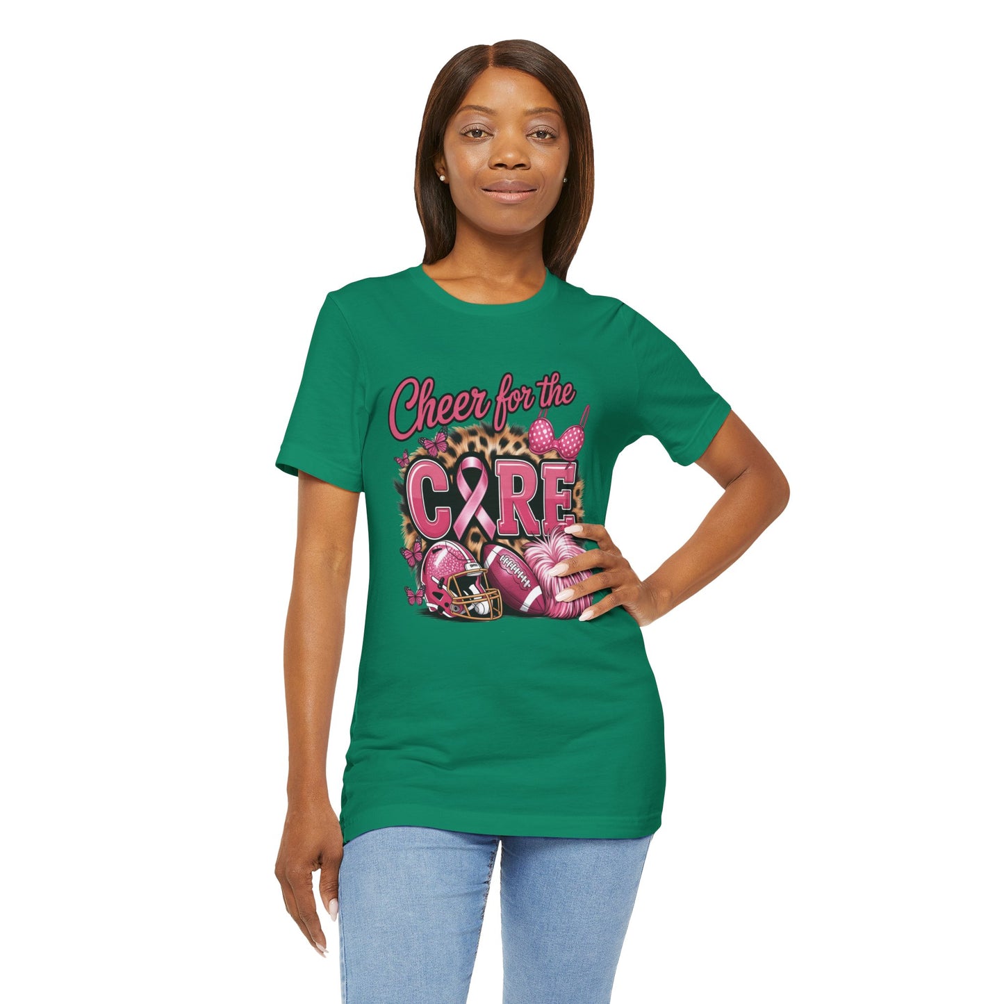 "Cheer for the Cure" Football T-Shirt | Pink Ribbon Breast Cancer Tee, Cancer Awareness Shirt, Breast Cancer Support T-Shirt, Game Day Tee, Fundraiser Apparel