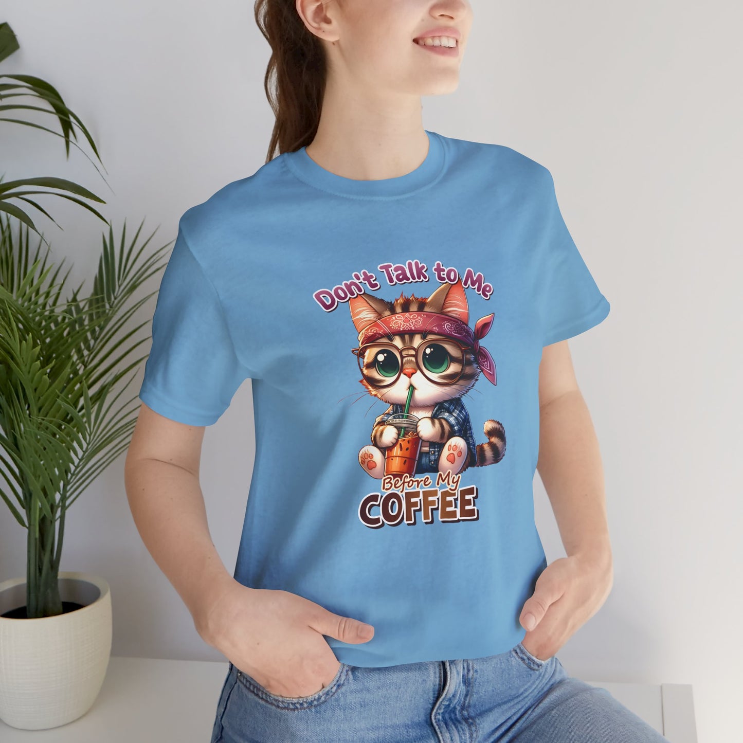 Cute Cat Coffee Lover Unisex Tee - 'Don't Talk to Me Before My Coffee'