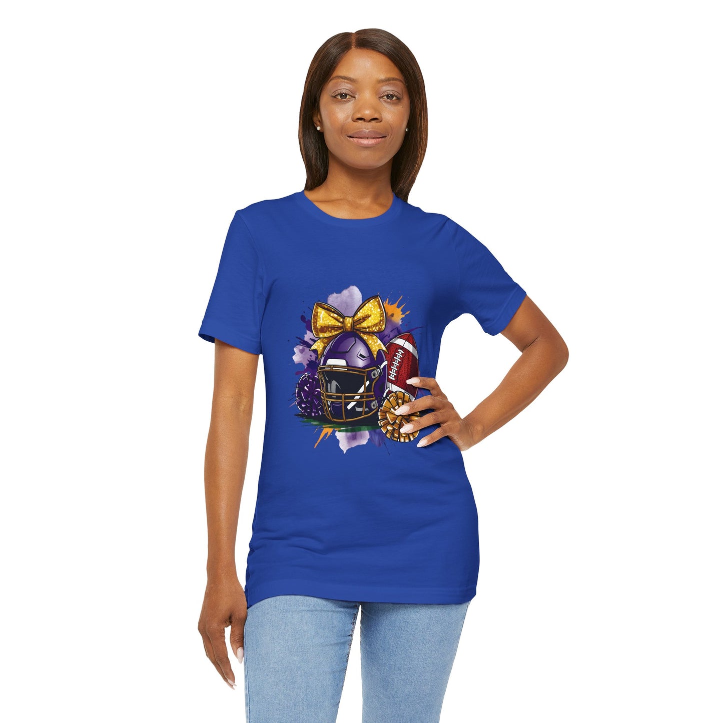 Cheerleader Football T-Shirt | Women's Gameday Tee, Unisex Sports Shirt, Game Day Outfit, Cheerleading Gift, Football Fans Apparel, Colorful Helmet Design