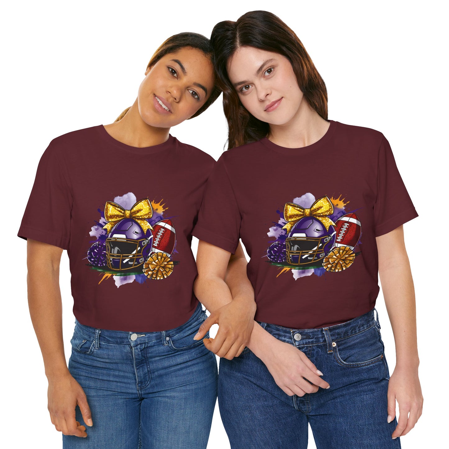 Cheerleader Football T-Shirt | Women's Gameday Tee, Unisex Sports Shirt, Game Day Outfit, Cheerleading Gift, Football Fans Apparel, Colorful Helmet Design