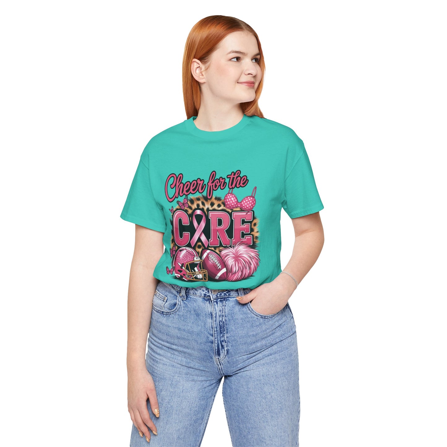 "Cheer for the Cure" Football T-Shirt | Pink Ribbon Breast Cancer Tee, Cancer Awareness Shirt, Breast Cancer Support T-Shirt, Game Day Tee, Fundraiser Apparel
