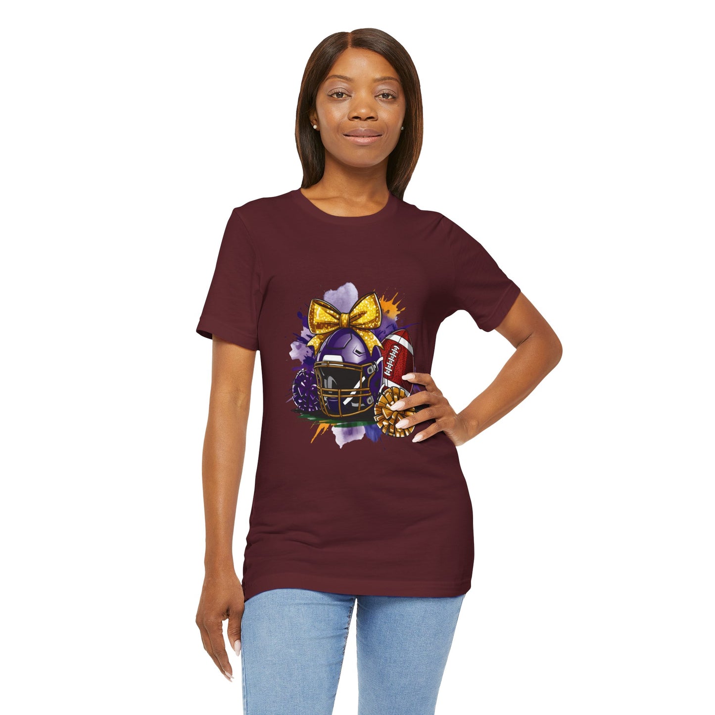 Cheerleader Football T-Shirt | Women's Gameday Tee, Unisex Sports Shirt, Game Day Outfit, Cheerleading Gift, Football Fans Apparel, Colorful Helmet Design
