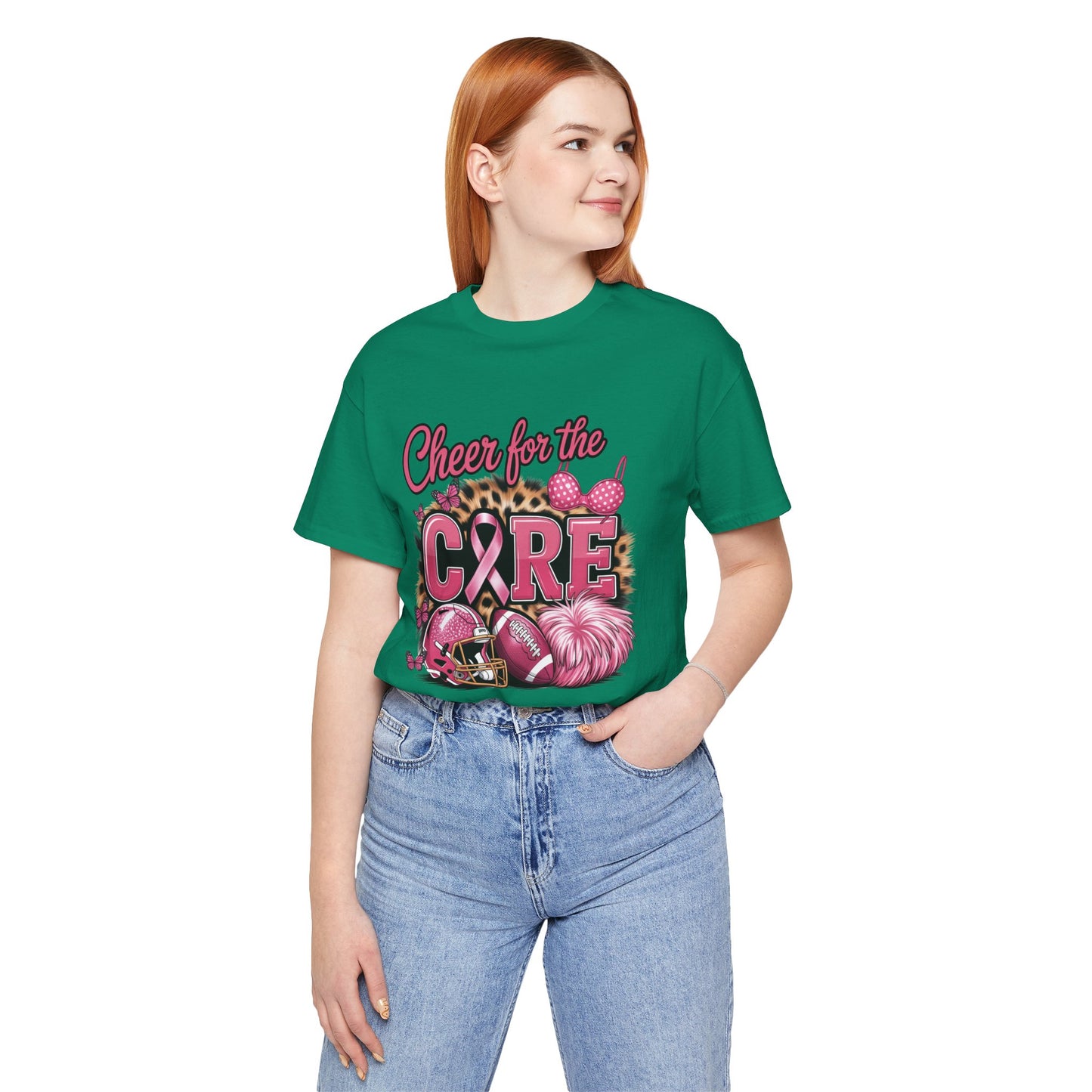 "Cheer for the Cure" Football T-Shirt | Pink Ribbon Breast Cancer Tee, Cancer Awareness Shirt, Breast Cancer Support T-Shirt, Game Day Tee, Fundraiser Apparel