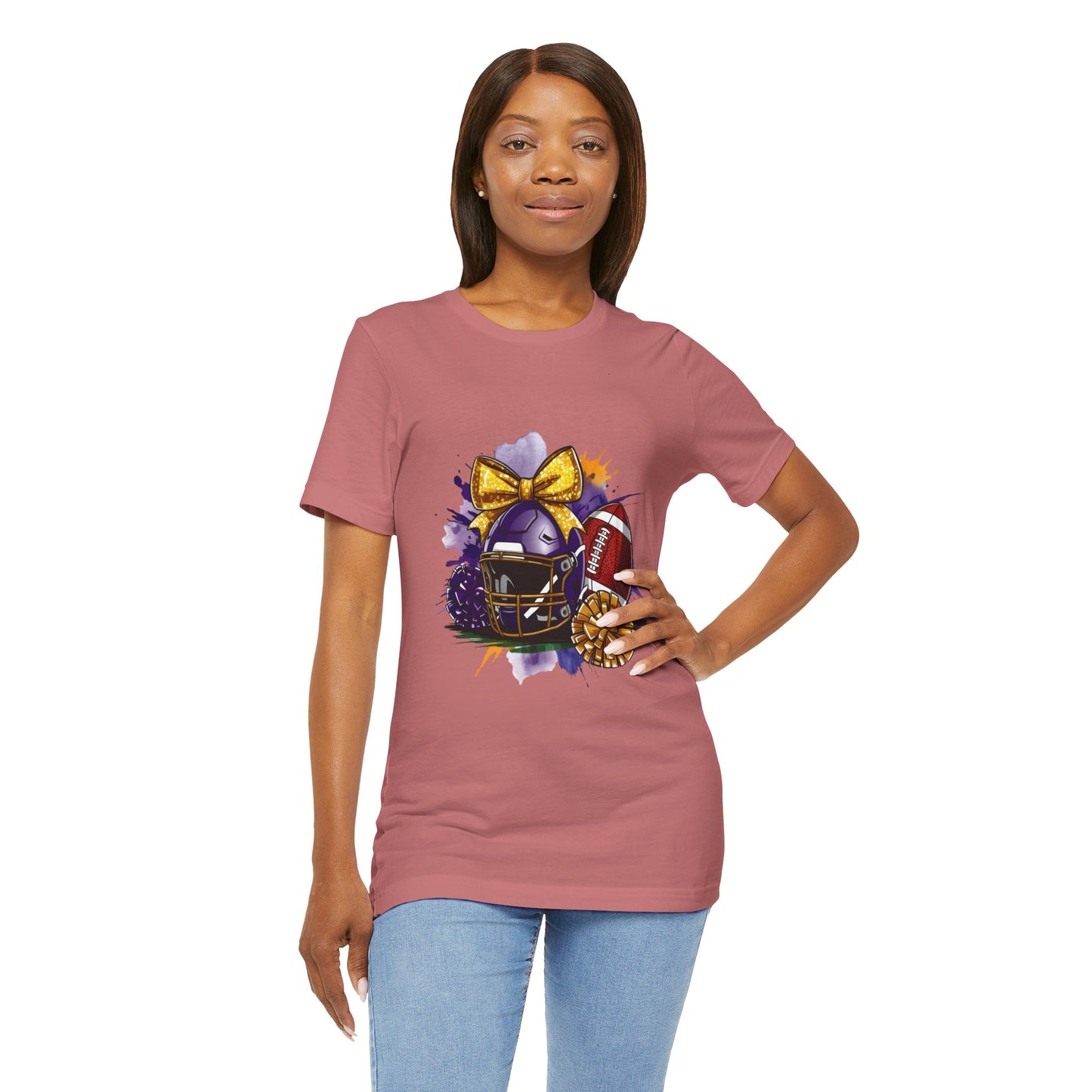 Cheerleader Football T-Shirt | Women's Gameday Tee, Unisex Sports Shirt, Game Day Outfit, Cheerleading Gift, Football Fans Apparel, Colorful Helmet Design