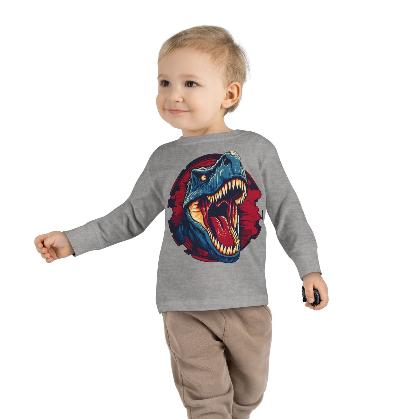 Unisex Dinosaur Graphic 100% Combed Cotton Toddler Long Sleeve Tee