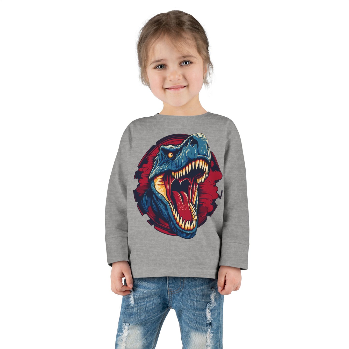 Unisex Dinosaur Graphic 100% Combed Cotton Toddler Long Sleeve Tee