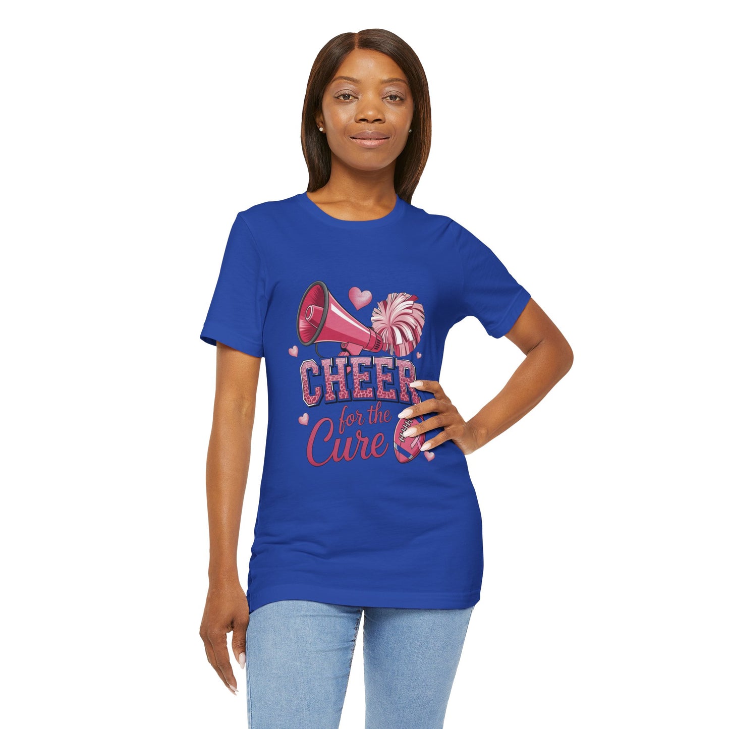 "Cheer for the Cure" Football T-Shirt | Pink Ribbon Breast Cancer Tee, Unisex Jersey Tee, Breast Cancer Awareness, Game Day Shirt, Supportive Apparel