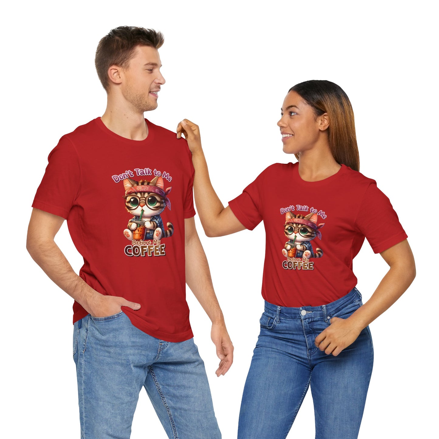 Cute Cat Coffee Lover Unisex Tee - 'Don't Talk to Me Before My Coffee'