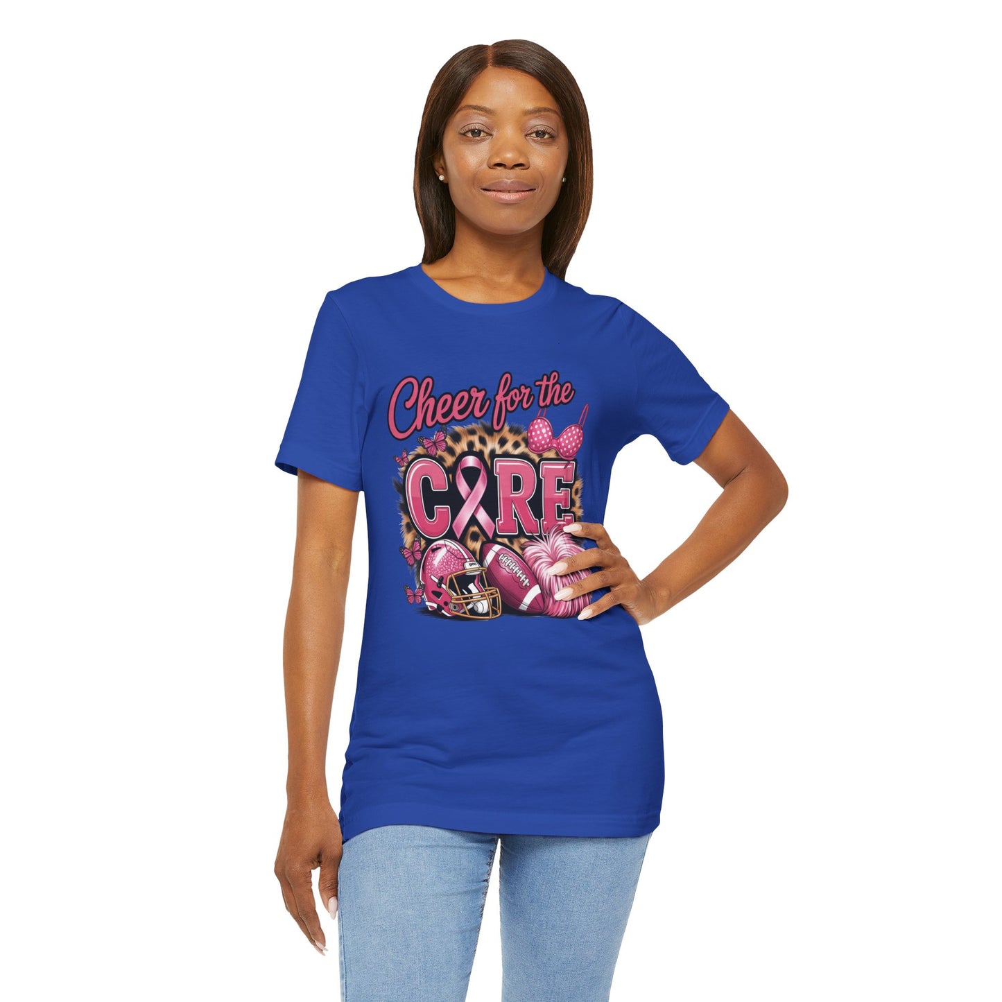 "Cheer for the Cure" Football T-Shirt | Pink Ribbon Breast Cancer Tee, Cancer Awareness Shirt, Breast Cancer Support T-Shirt, Game Day Tee, Fundraiser Apparel
