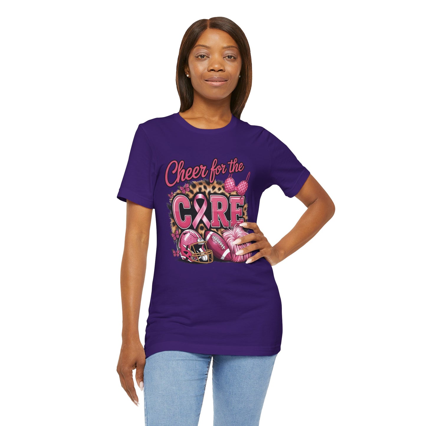 "Cheer for the Cure" Football T-Shirt | Pink Ribbon Breast Cancer Tee, Cancer Awareness Shirt, Breast Cancer Support T-Shirt, Game Day Tee, Fundraiser Apparel