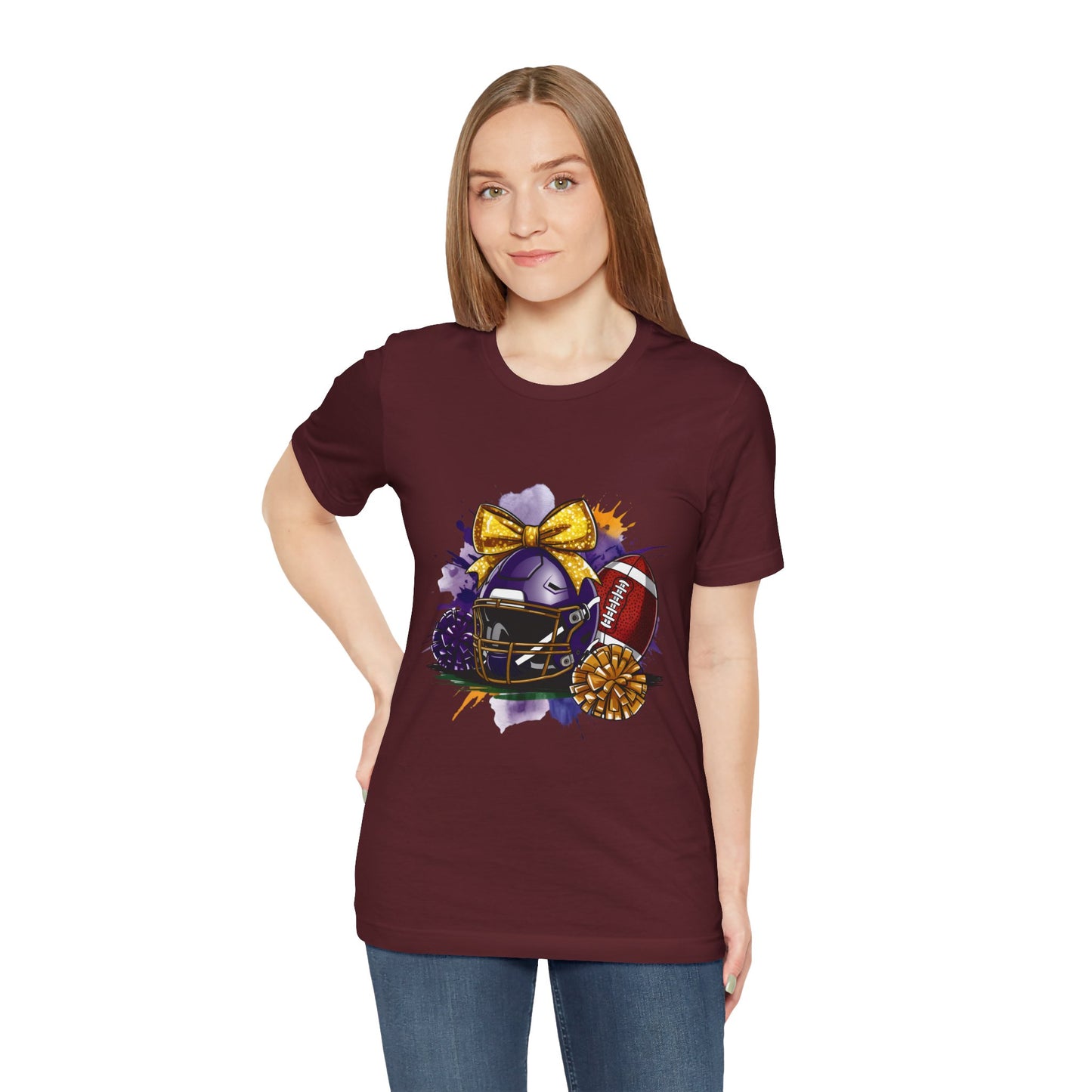 Cheerleader Football T-Shirt | Women's Gameday Tee, Unisex Sports Shirt, Game Day Outfit, Cheerleading Gift, Football Fans Apparel, Colorful Helmet Design