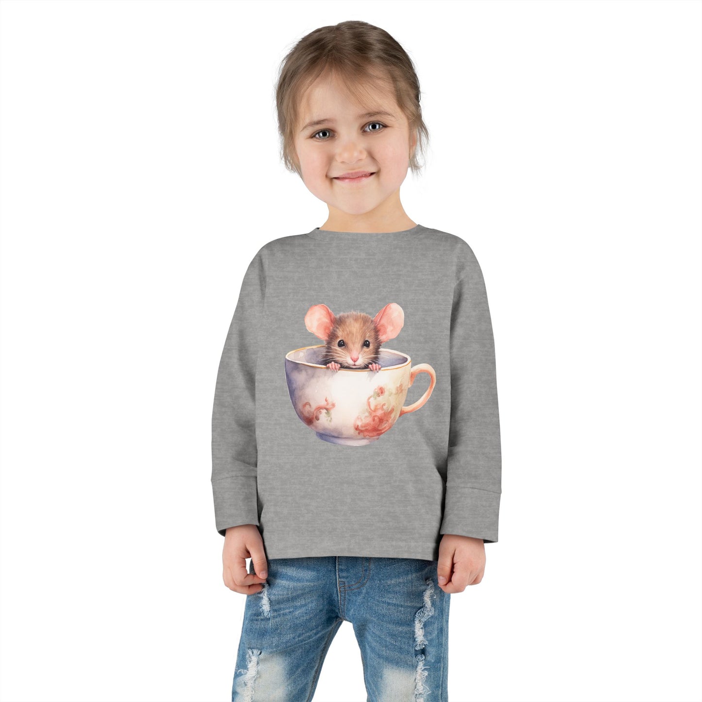 Unisex Mouse Graphic 100% Combed Cotton Toddler Fit Long Sleeve Tee