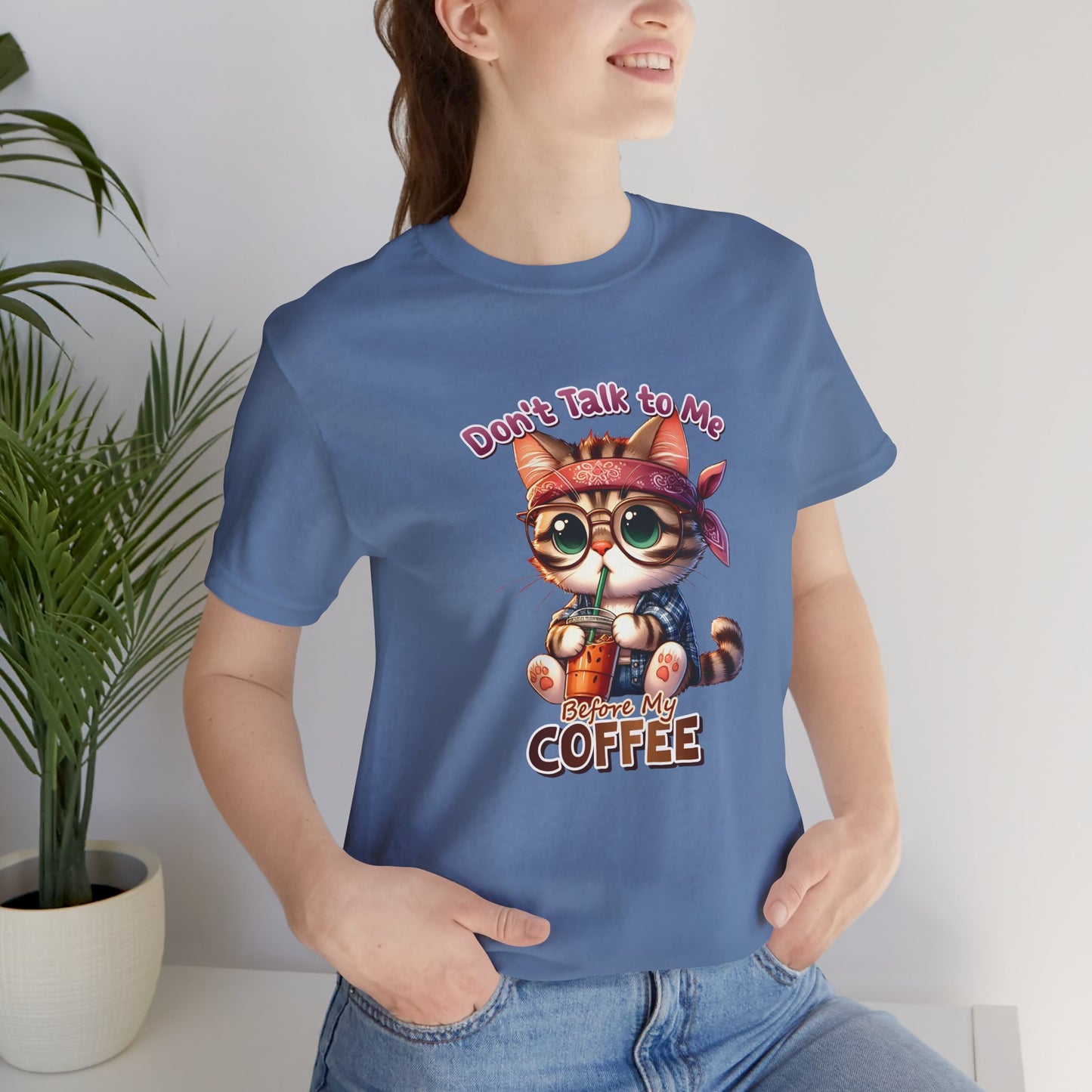 Cute Cat Coffee Lover Unisex Tee - 'Don't Talk to Me Before My Coffee'
