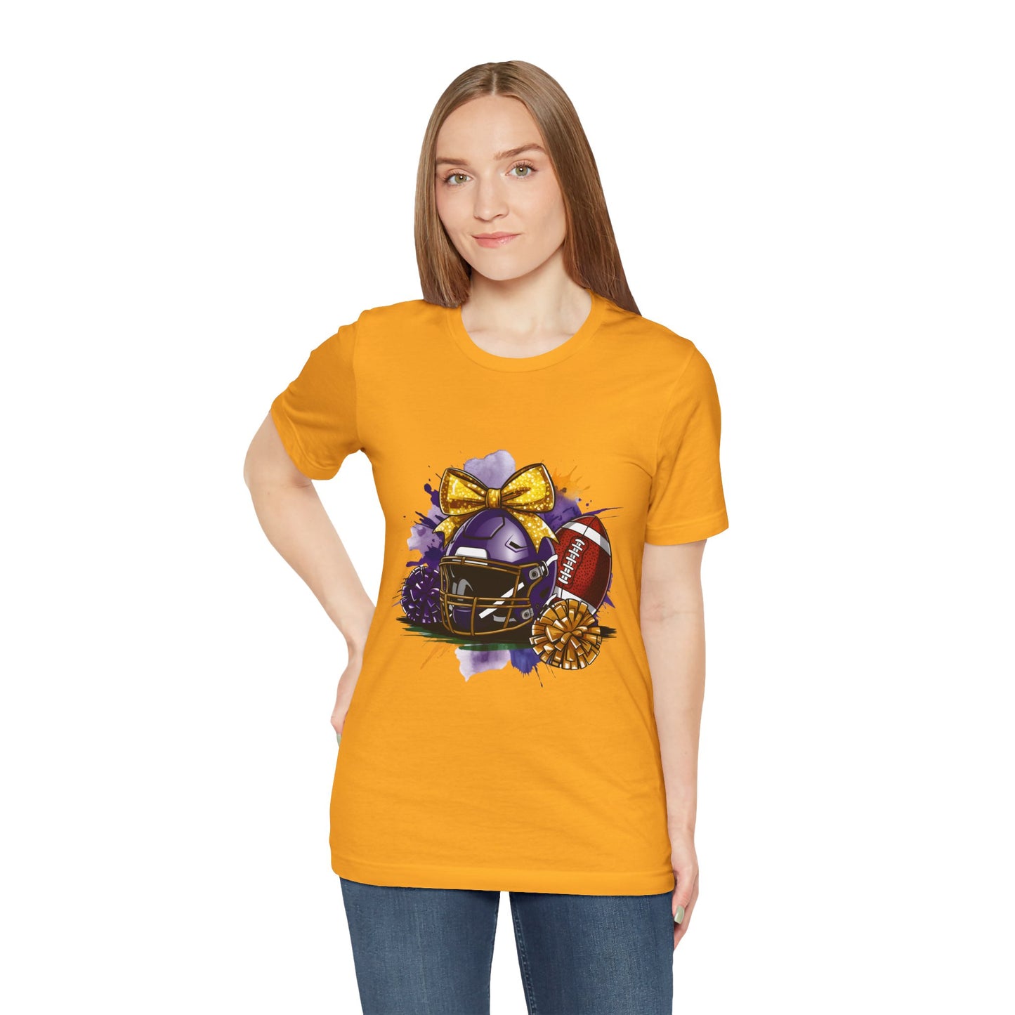 Cheerleader Football T-Shirt | Women's Gameday Tee, Unisex Sports Shirt, Game Day Outfit, Cheerleading Gift, Football Fans Apparel, Colorful Helmet Design
