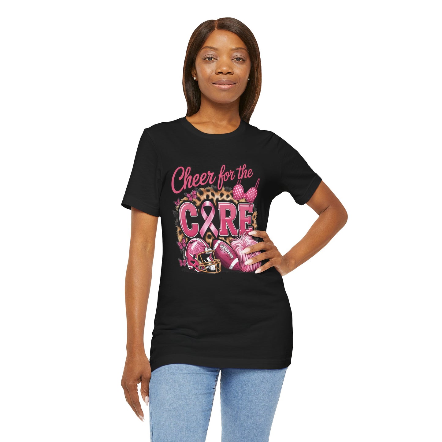 "Cheer for the Cure" Football T-Shirt | Pink Ribbon Breast Cancer Tee, Cancer Awareness Shirt, Breast Cancer Support T-Shirt, Game Day Tee, Fundraiser Apparel