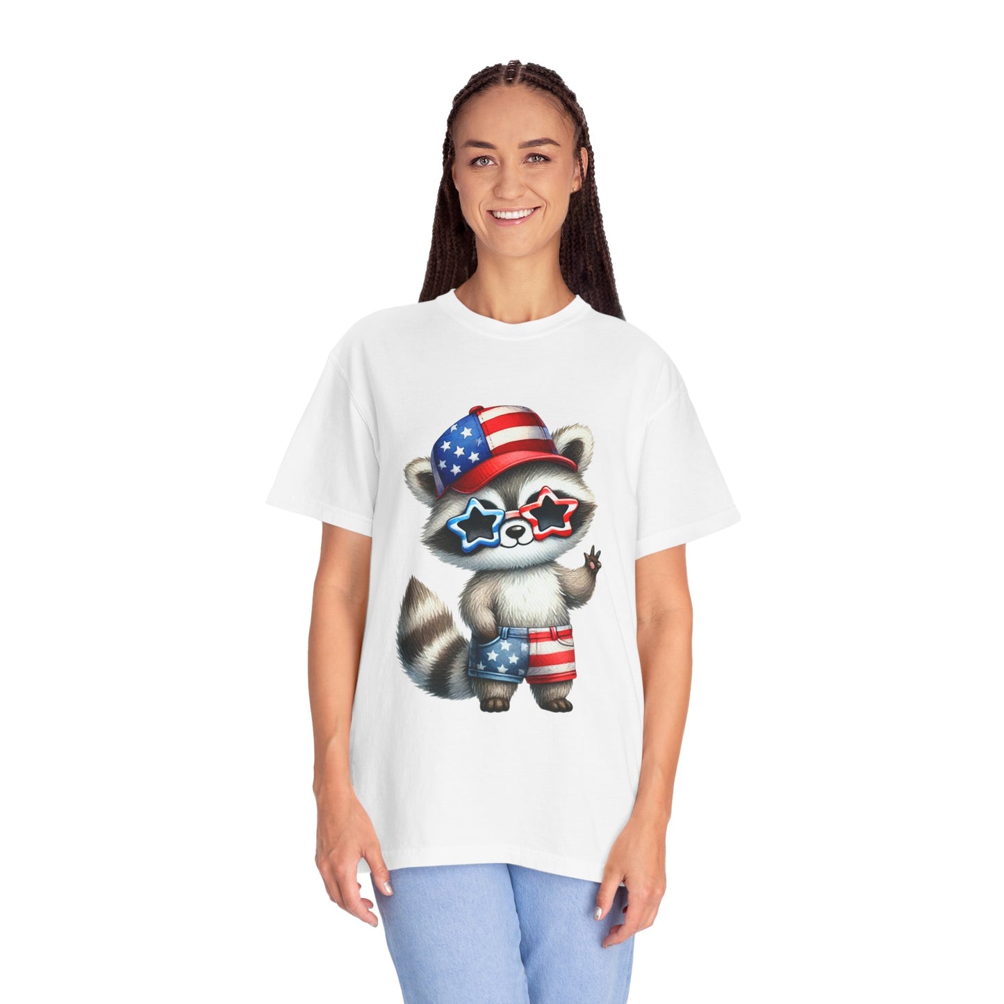 Patriotic Raccoon T-shirt, Unisex Garment-Dyed Tee, Fourth of July Shirt, Cute Animal Graphic Tee, Summer Festive Apparel