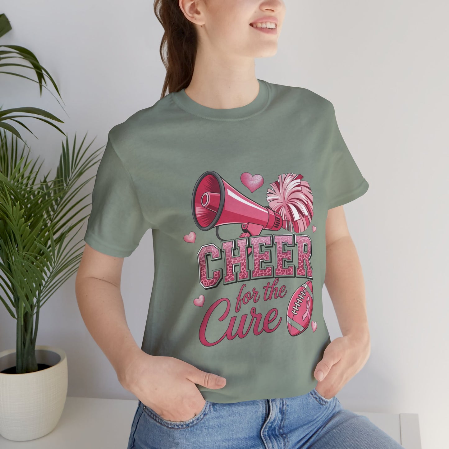 "Cheer for the Cure" Football T-Shirt | Pink Ribbon Breast Cancer Tee, Unisex Jersey Tee, Breast Cancer Awareness, Game Day Shirt, Supportive Apparel
