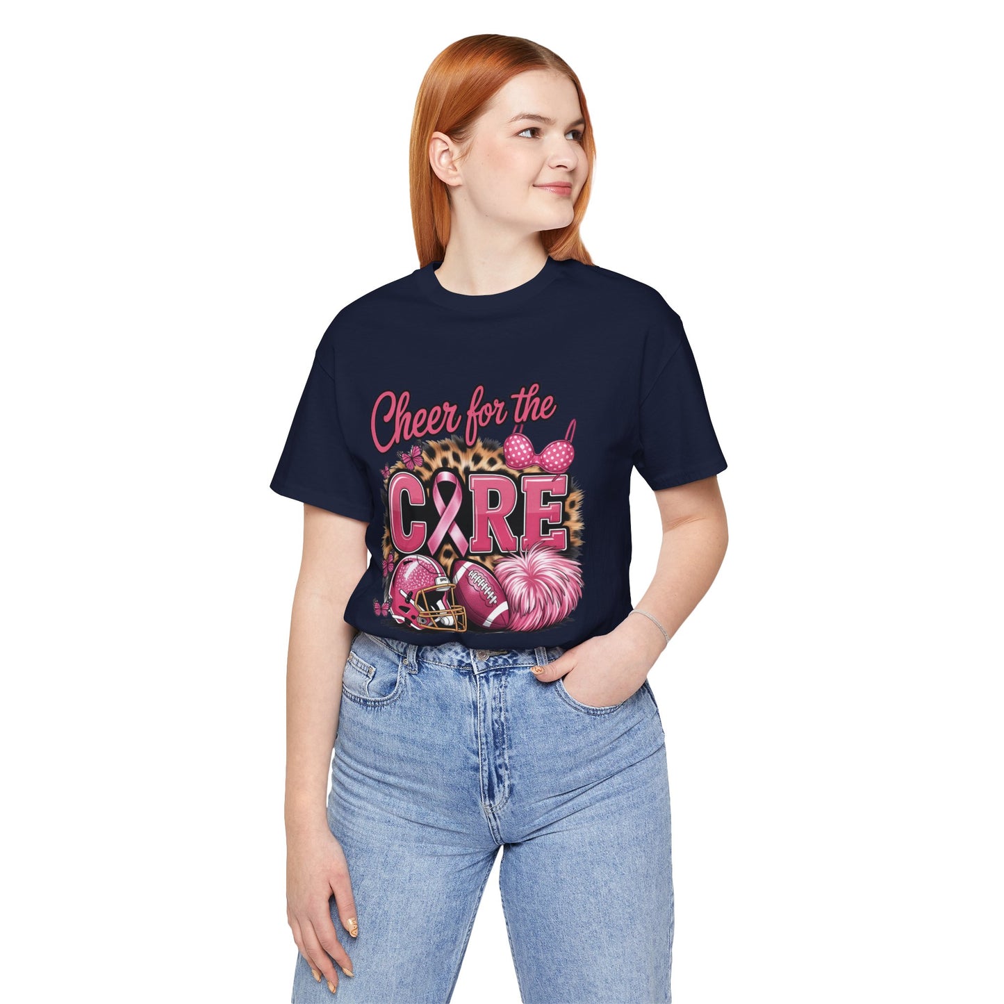 "Cheer for the Cure" Football T-Shirt | Pink Ribbon Breast Cancer Tee, Cancer Awareness Shirt, Breast Cancer Support T-Shirt, Game Day Tee, Fundraiser Apparel