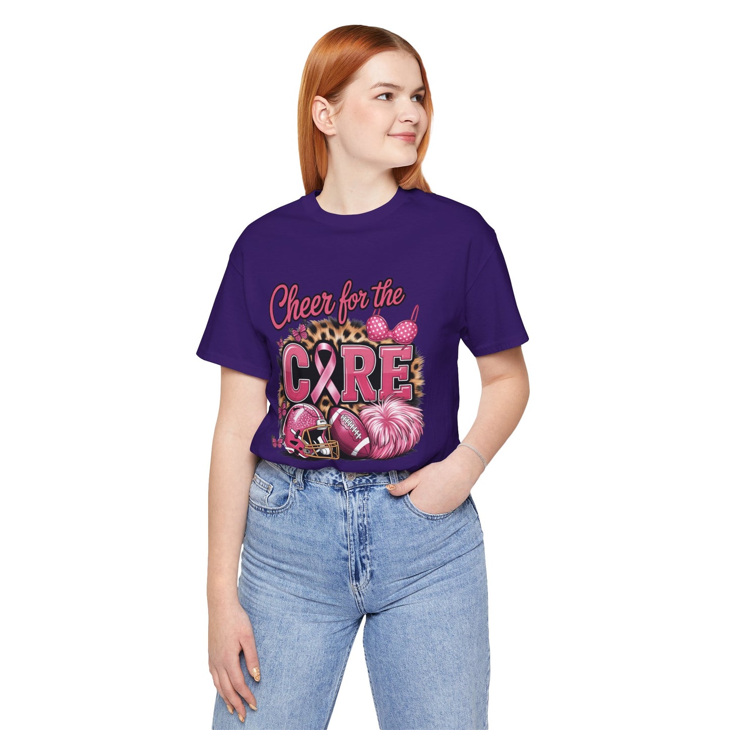 "Cheer for the Cure" Football T-Shirt | Pink Ribbon Breast Cancer Tee, Cancer Awareness Shirt, Breast Cancer Support T-Shirt, Game Day Tee, Fundraiser Apparel
