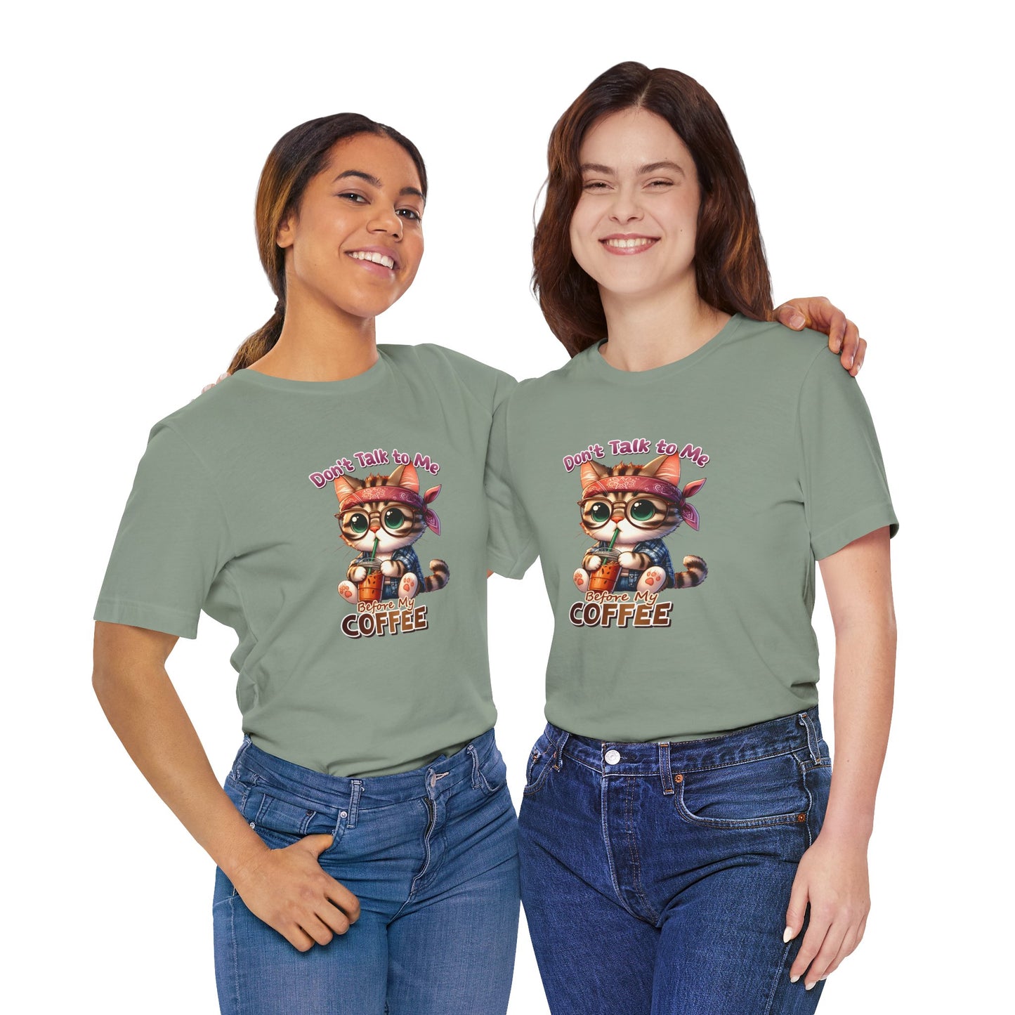 Cute Cat Coffee Lover Unisex Tee - 'Don't Talk to Me Before My Coffee'