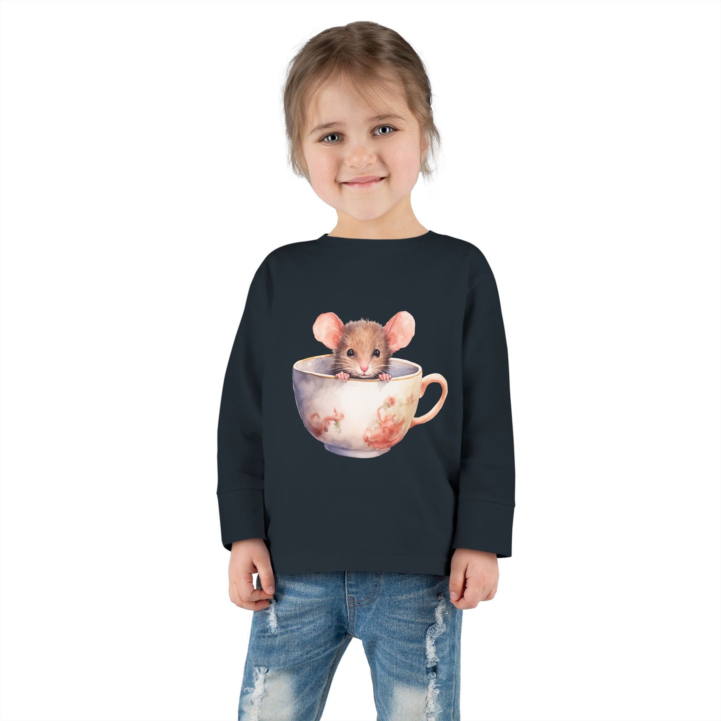 Unisex Mouse Graphic 100% Combed Cotton Toddler Fit Long Sleeve Tee