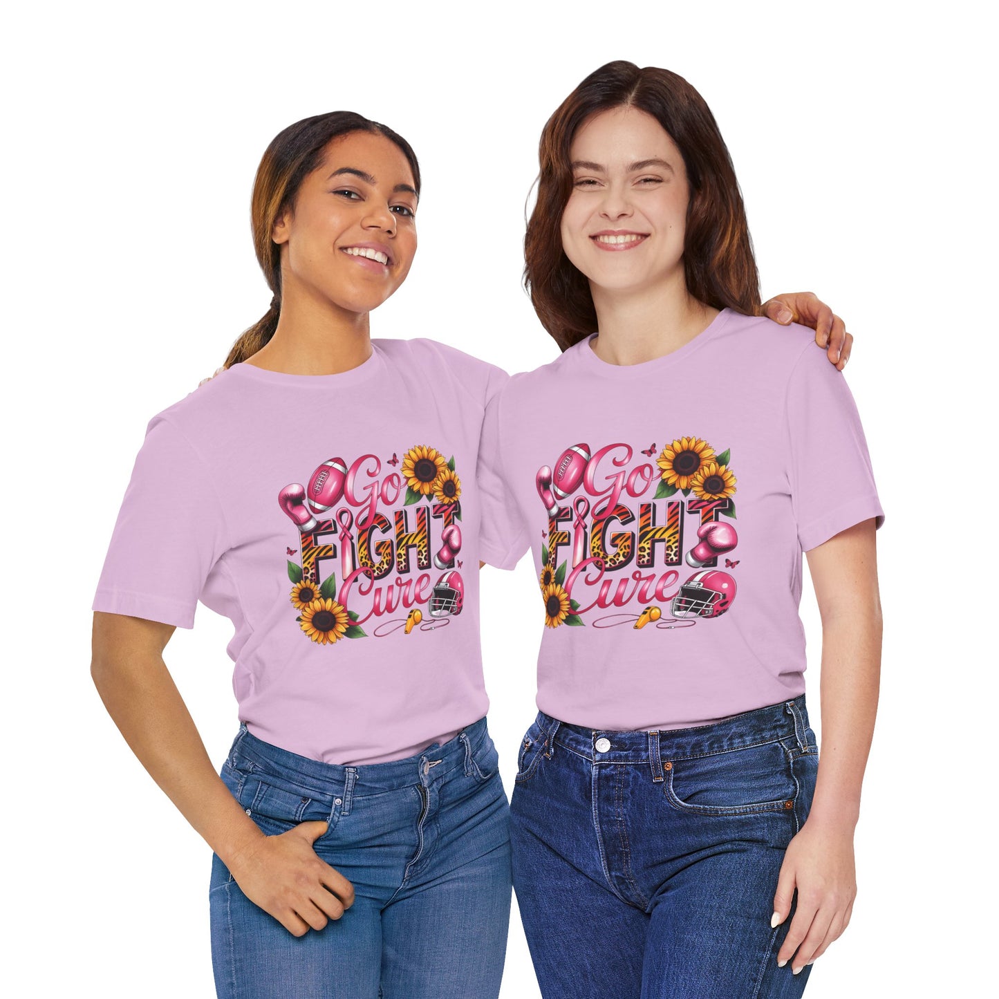"Go Fight Cure" Pink Ribbon Support Tee | Breast Cancer Awareness Shirt, Breast Cancer Awareness Top, Floral Graphic T-Shirt, Empowering Gift for Her