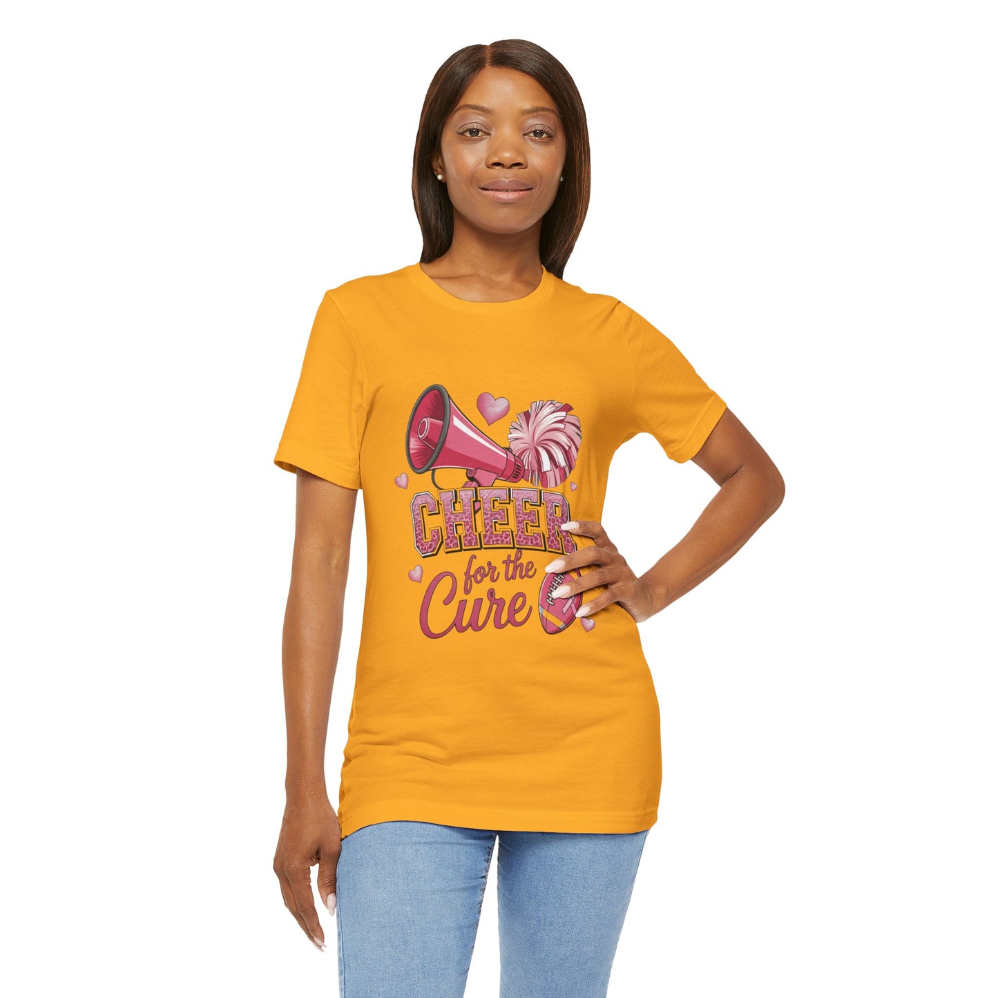 "Cheer for the Cure" Football T-Shirt | Pink Ribbon Breast Cancer Tee, Unisex Jersey Tee, Breast Cancer Awareness, Game Day Shirt, Supportive Apparel