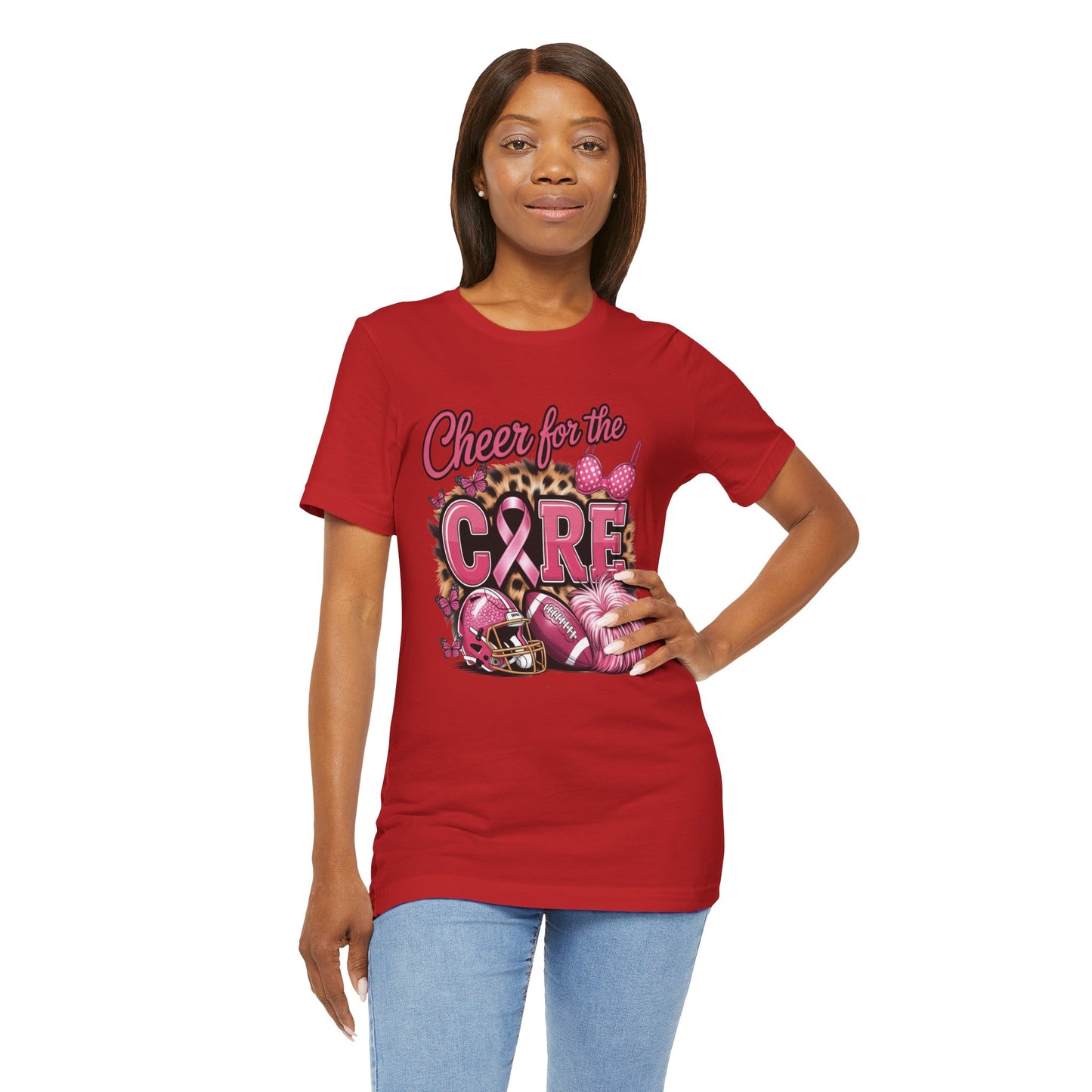 "Cheer for the Cure" Football T-Shirt | Pink Ribbon Breast Cancer Tee, Cancer Awareness Shirt, Breast Cancer Support T-Shirt, Game Day Tee, Fundraiser Apparel