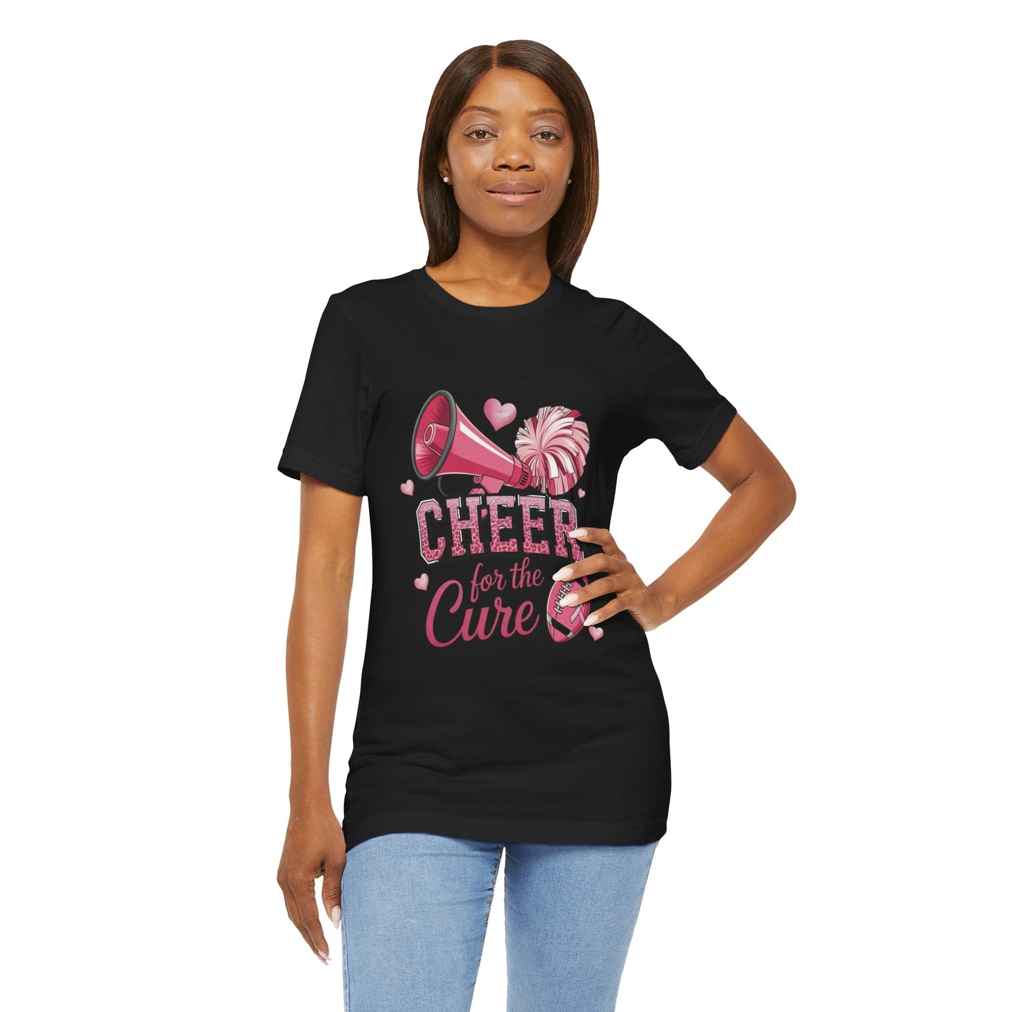 "Cheer for the Cure" Football T-Shirt | Pink Ribbon Breast Cancer Tee, Unisex Jersey Tee, Breast Cancer Awareness, Game Day Shirt, Supportive Apparel