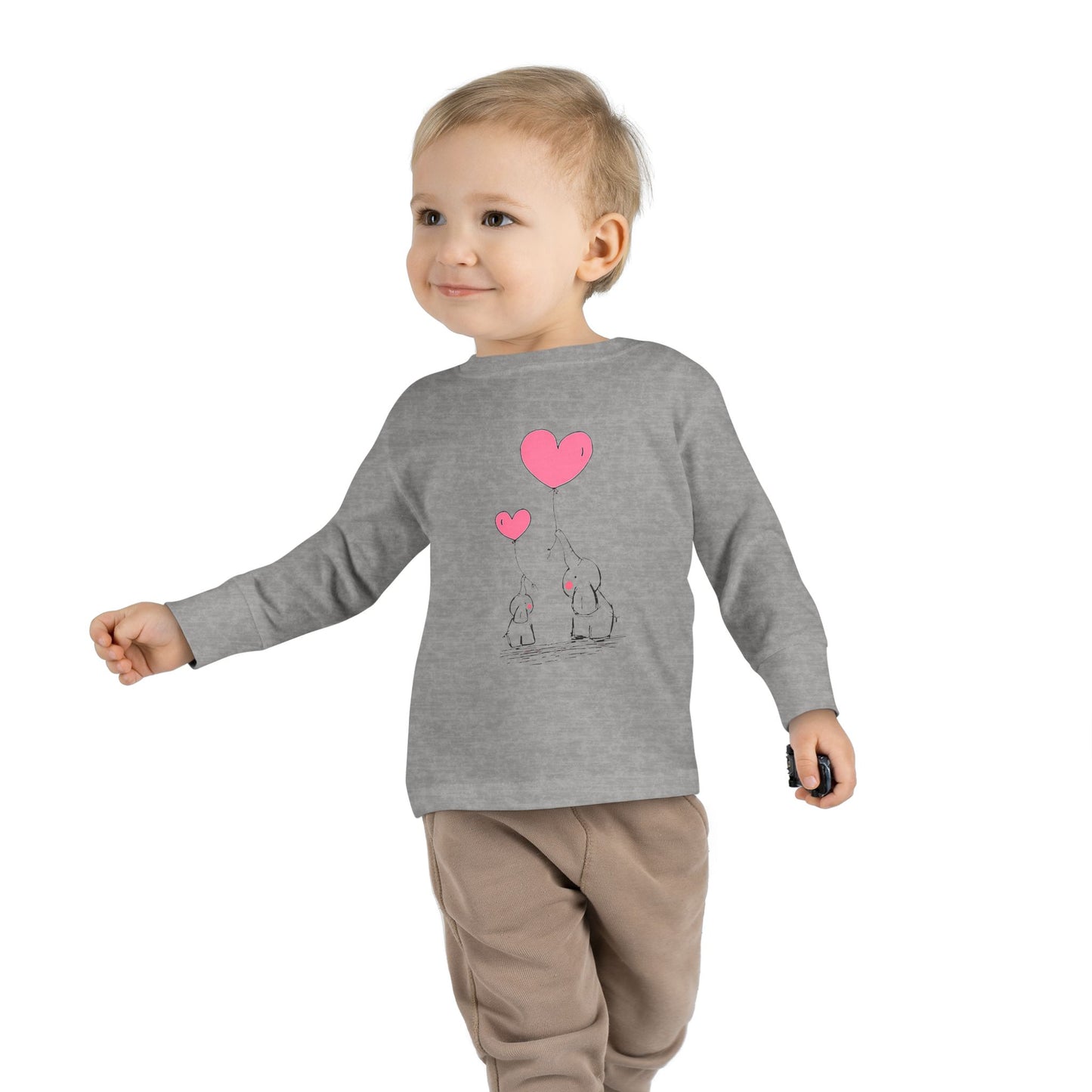Unisex 100% Cotton Graphic  Elephants Heart Toddler Long Sleeve Tee