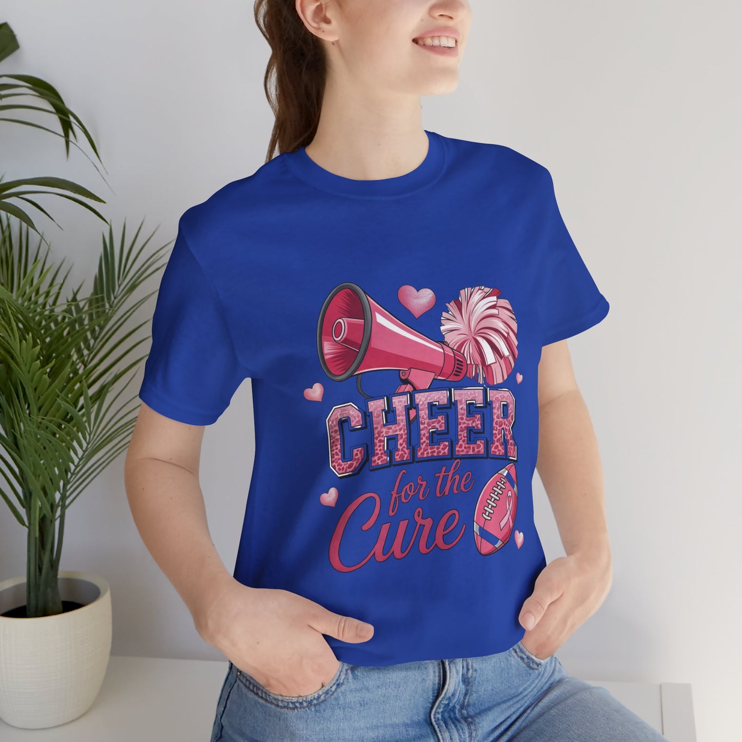 "Cheer for the Cure" Football T-Shirt | Pink Ribbon Breast Cancer Tee, Unisex Jersey Tee, Breast Cancer Awareness, Game Day Shirt, Supportive Apparel