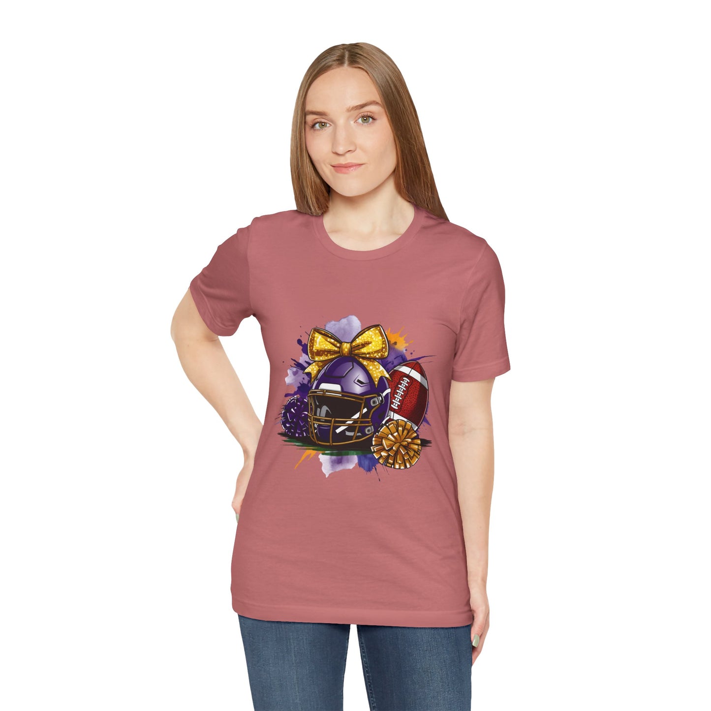 Cheerleader Football T-Shirt | Women's Gameday Tee, Unisex Sports Shirt, Game Day Outfit, Cheerleading Gift, Football Fans Apparel, Colorful Helmet Design