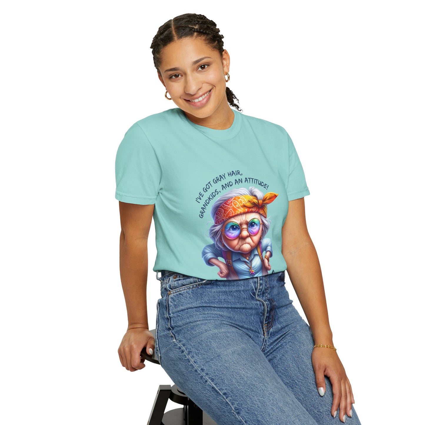 "I've Got Gray Hair, Grandkids, and An Attitude! Any Questions? Sassy, Fun Unisex T-shirt for Grandmothers