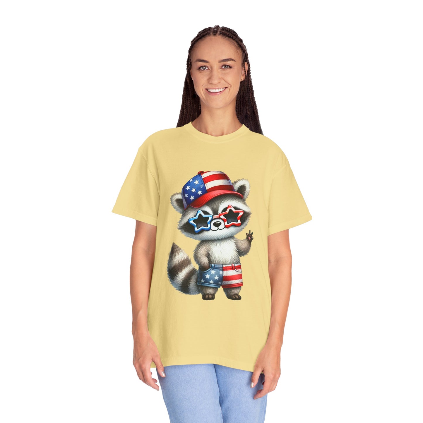 Patriotic Raccoon T-shirt, Unisex Garment-Dyed Tee, Fourth of July Shirt, Cute Animal Graphic Tee, Summer Festive Apparel