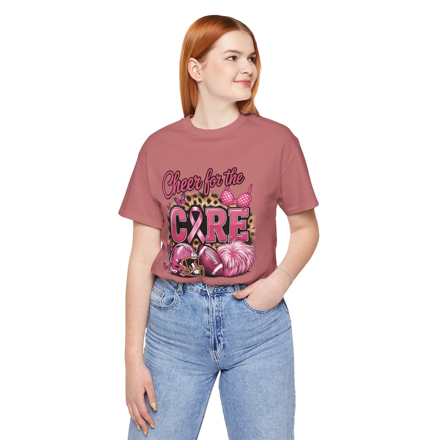 "Cheer for the Cure" Football T-Shirt | Pink Ribbon Breast Cancer Tee, Cancer Awareness Shirt, Breast Cancer Support T-Shirt, Game Day Tee, Fundraiser Apparel
