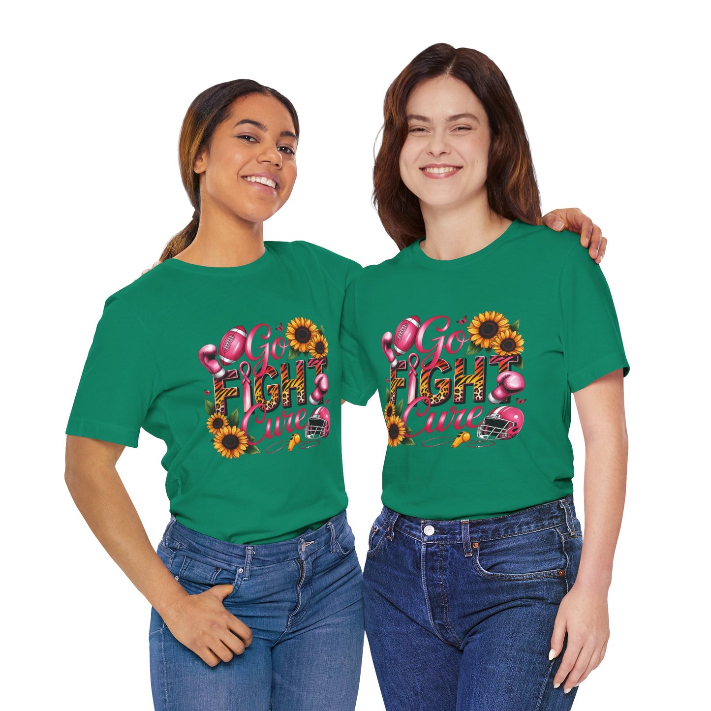 "Go Fight Cure" Pink Ribbon Support Tee | Breast Cancer Awareness Shirt, Breast Cancer Awareness Top, Floral Graphic T-Shirt, Empowering Gift for Her