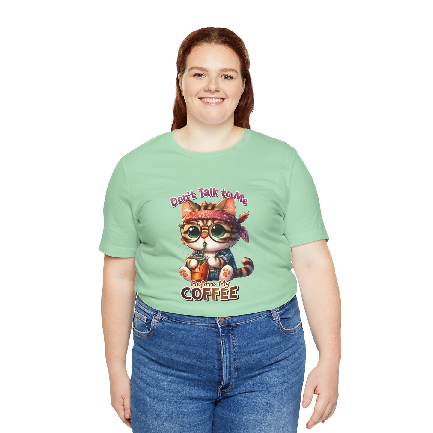 Cute Cat Coffee Lover Unisex Tee - 'Don't Talk to Me Before My Coffee'