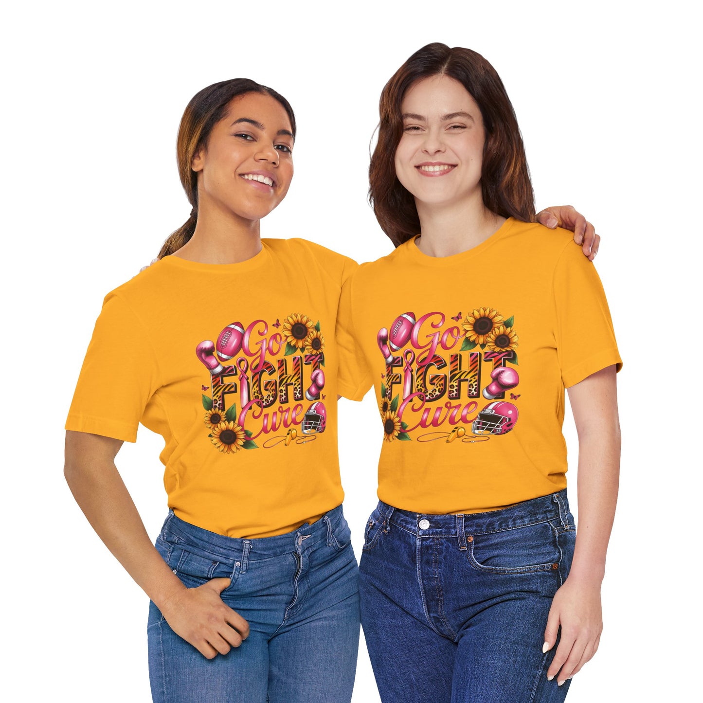 "Go Fight Cure" Pink Ribbon Support Tee | Breast Cancer Awareness Shirt, Breast Cancer Awareness Top, Floral Graphic T-Shirt, Empowering Gift for Her