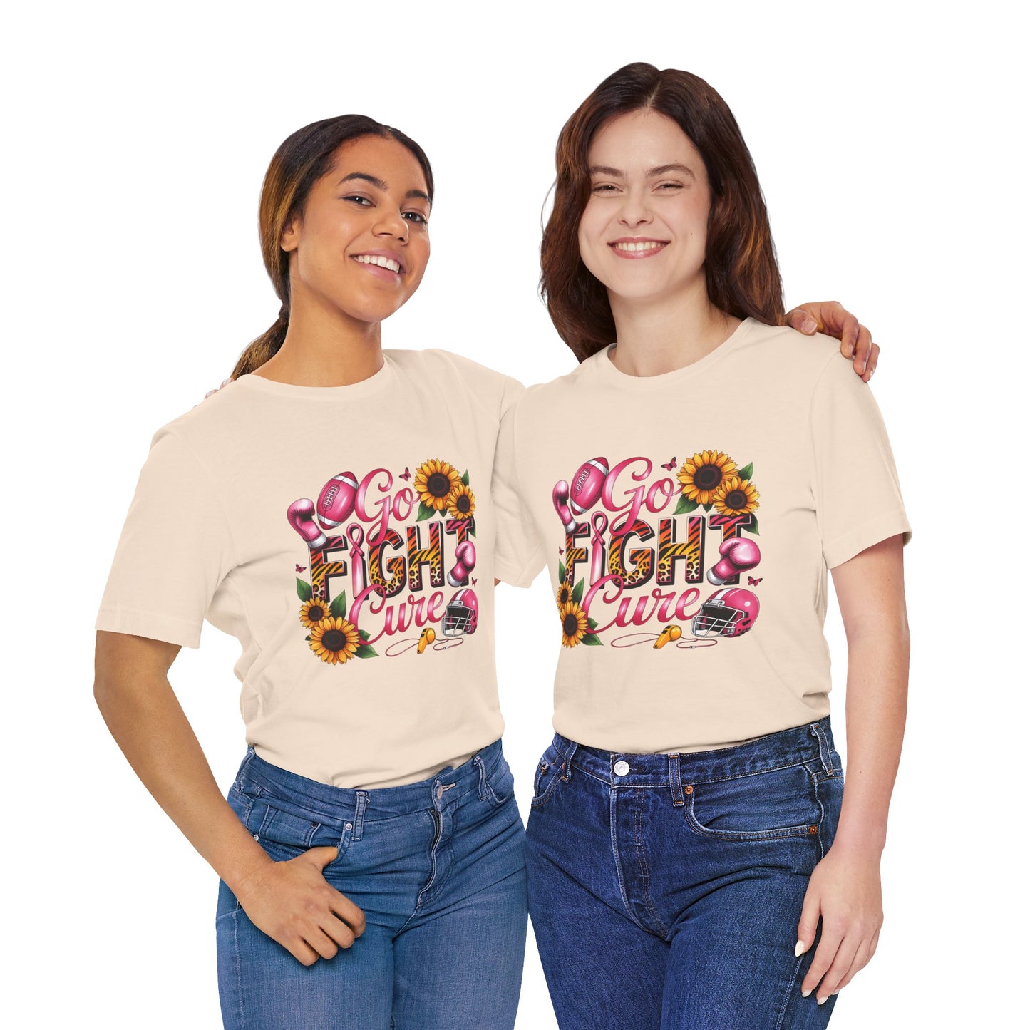 "Go Fight Cure" Pink Ribbon Support Tee | Breast Cancer Awareness Shirt, Breast Cancer Awareness Top, Floral Graphic T-Shirt, Empowering Gift for Her