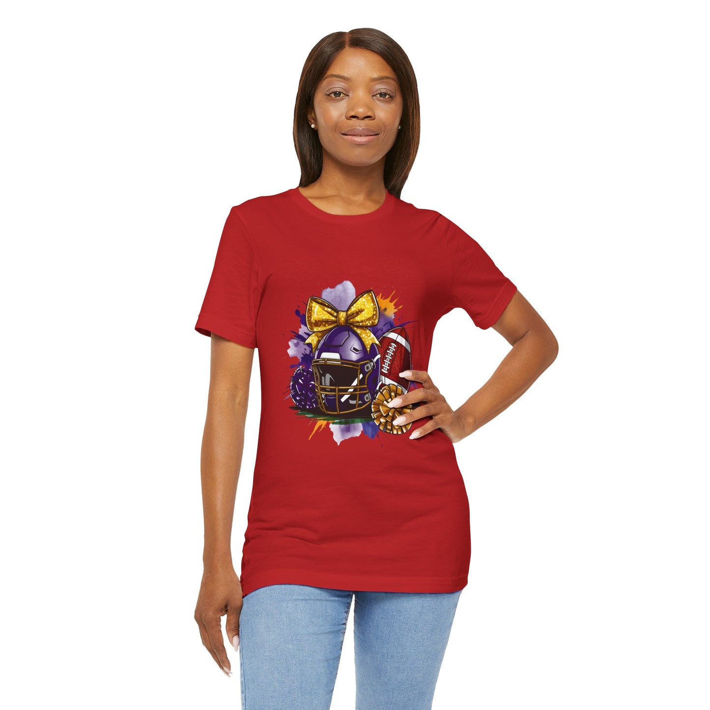 Cheerleader Football T-Shirt | Women's Gameday Tee, Unisex Sports Shirt, Game Day Outfit, Cheerleading Gift, Football Fans Apparel, Colorful Helmet Design