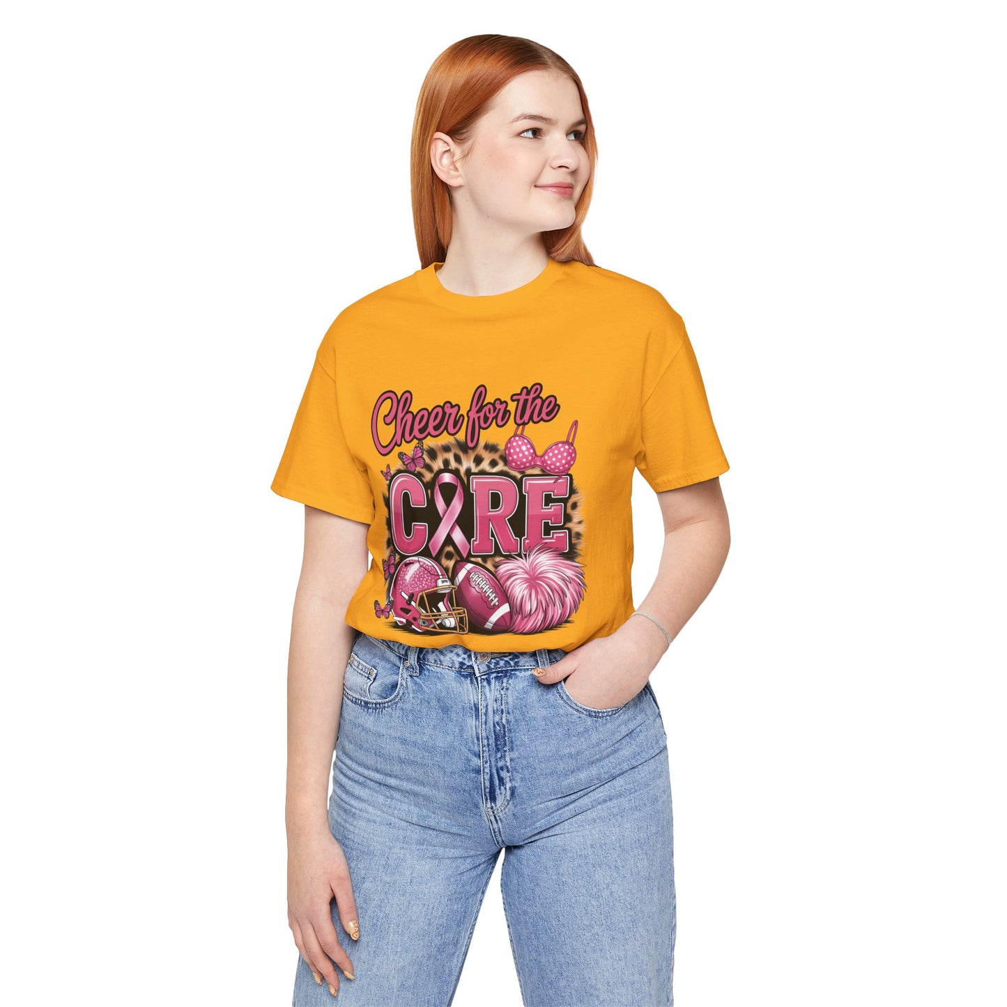"Cheer for the Cure" Football T-Shirt | Pink Ribbon Breast Cancer Tee, Cancer Awareness Shirt, Breast Cancer Support T-Shirt, Game Day Tee, Fundraiser Apparel