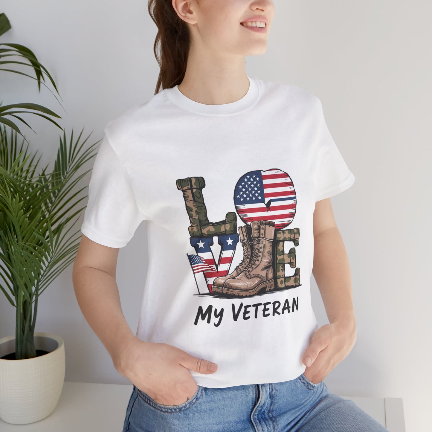 Veteran Love Tee - Unisex Short Sleeve Shirt, Military Appreciation Gift, Casual Everyday Wear, Patriotic Shirt, Memorial Day Outfit