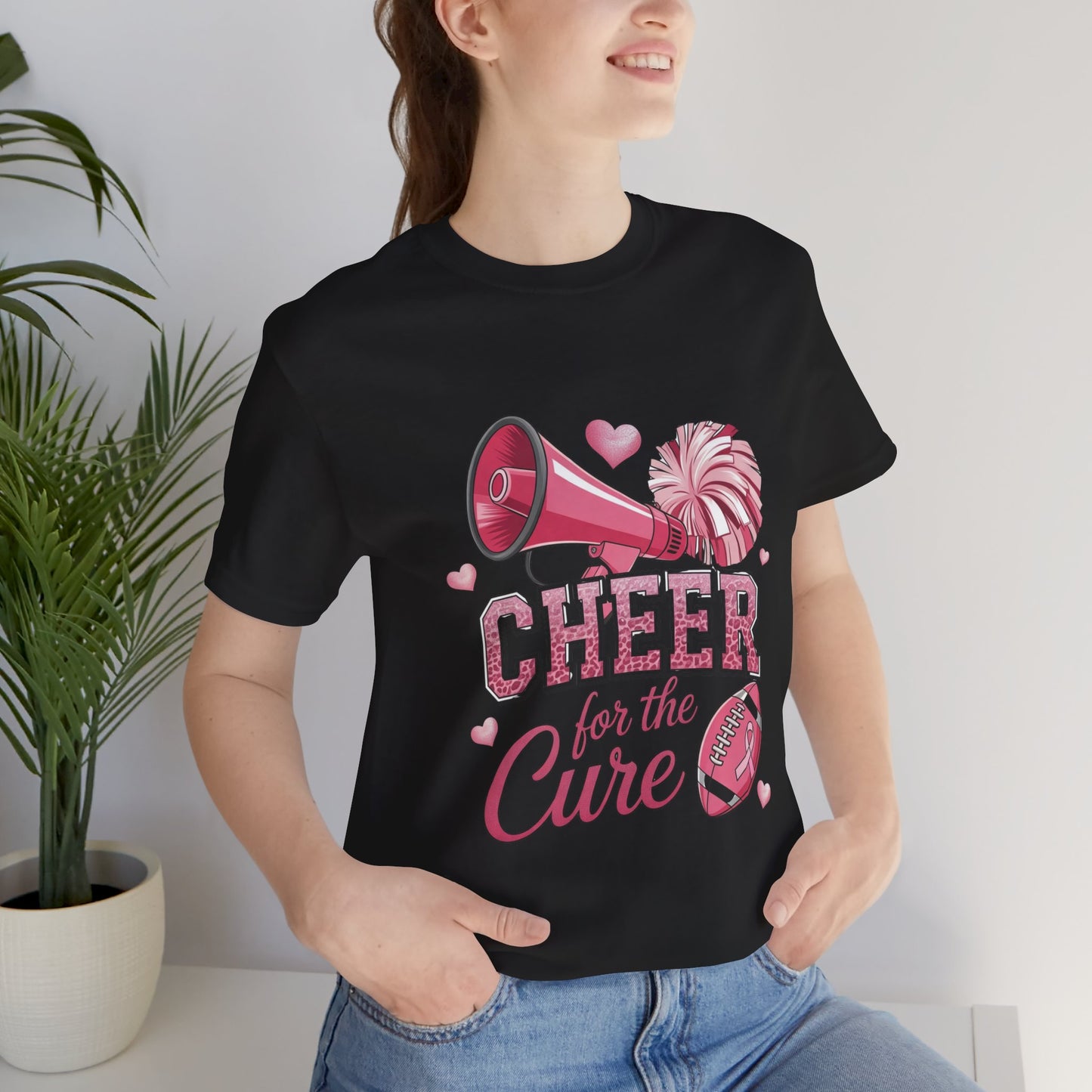"Cheer for the Cure" Football T-Shirt | Pink Ribbon Breast Cancer Tee, Unisex Jersey Tee, Breast Cancer Awareness, Game Day Shirt, Supportive Apparel