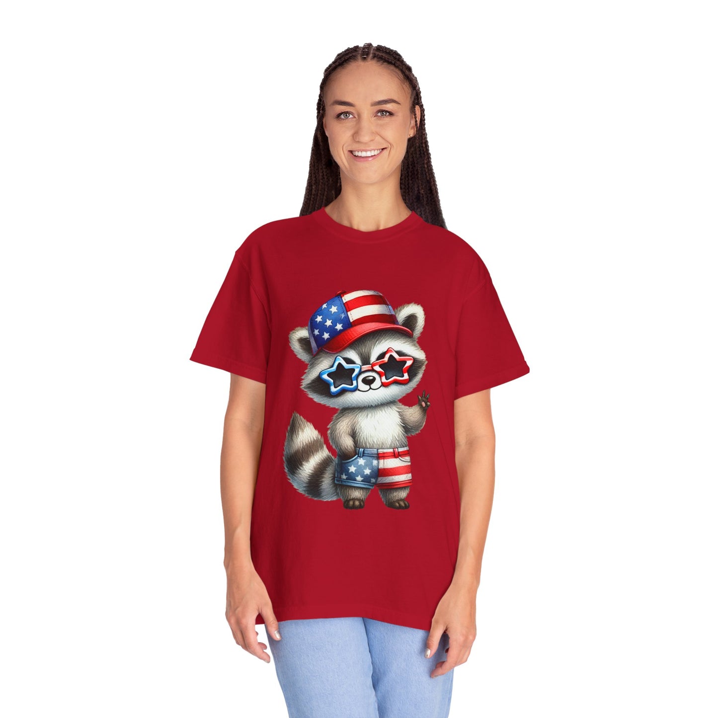 Patriotic Raccoon T-shirt, Unisex Garment-Dyed Tee, Fourth of July Shirt, Cute Animal Graphic Tee, Summer Festive Apparel