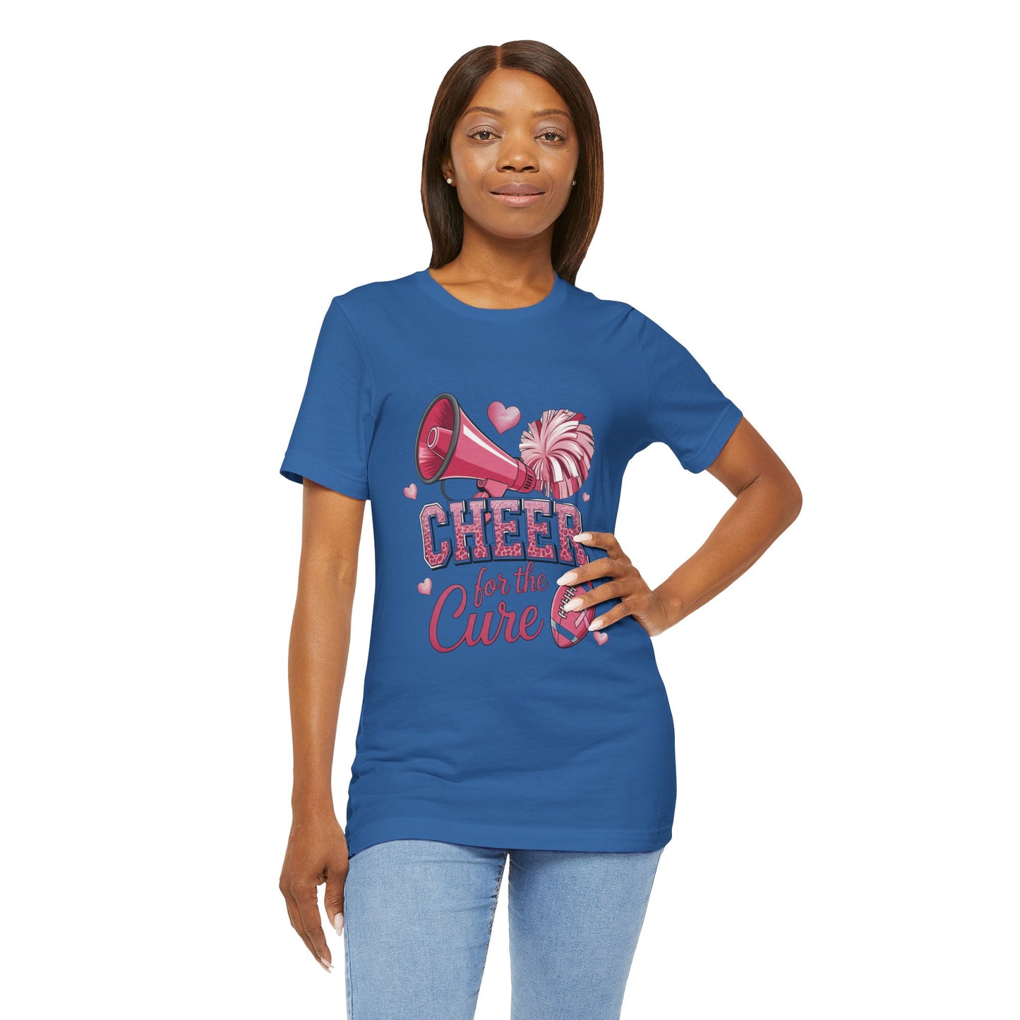 "Cheer for the Cure" Football T-Shirt | Pink Ribbon Breast Cancer Tee, Unisex Jersey Tee, Breast Cancer Awareness, Game Day Shirt, Supportive Apparel