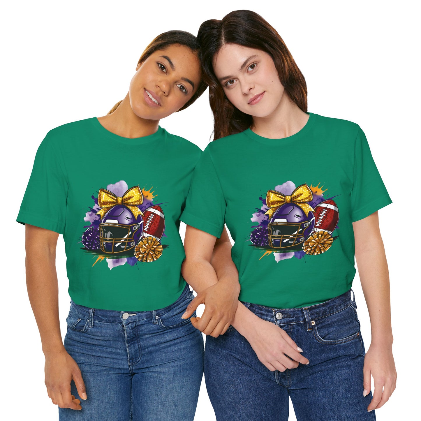 Cheerleader Football T-Shirt | Women's Gameday Tee, Unisex Sports Shirt, Game Day Outfit, Cheerleading Gift, Football Fans Apparel, Colorful Helmet Design