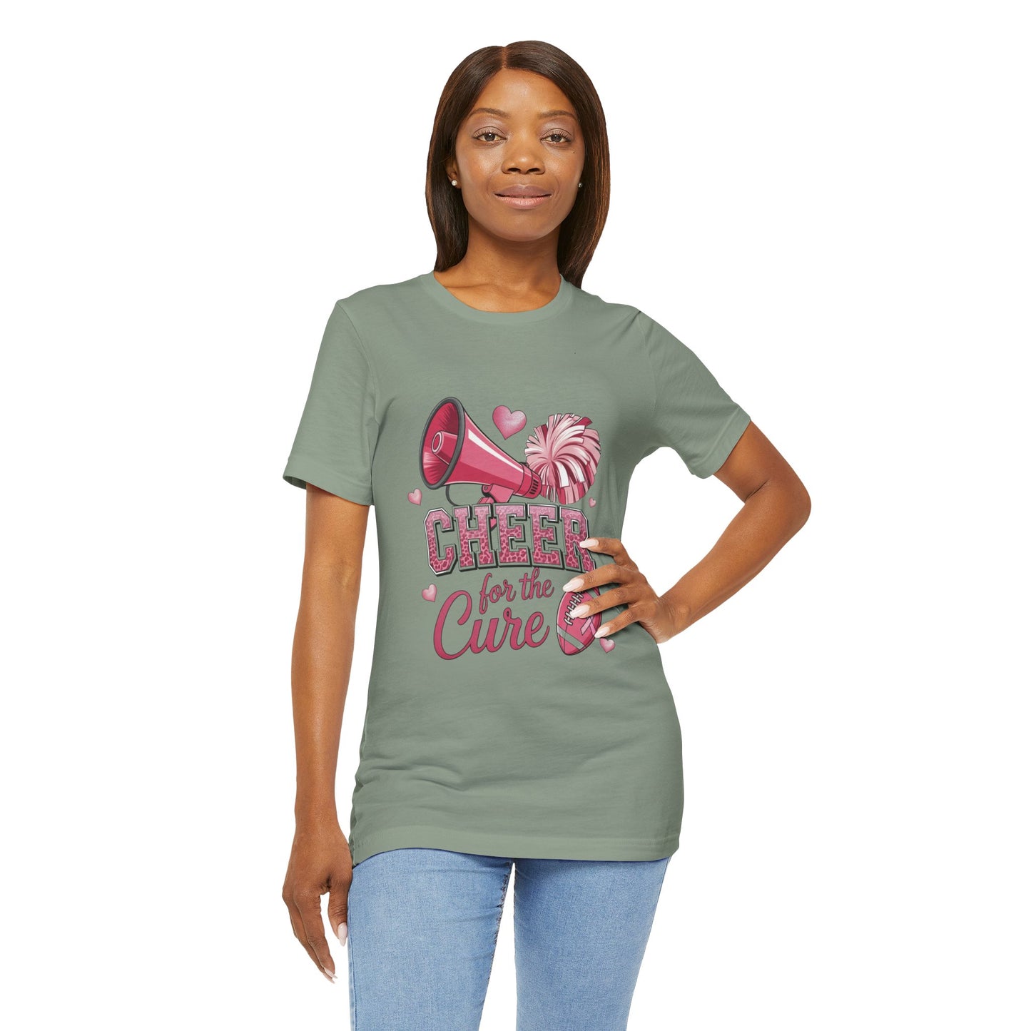 "Cheer for the Cure" Football T-Shirt | Pink Ribbon Breast Cancer Tee, Unisex Jersey Tee, Breast Cancer Awareness, Game Day Shirt, Supportive Apparel