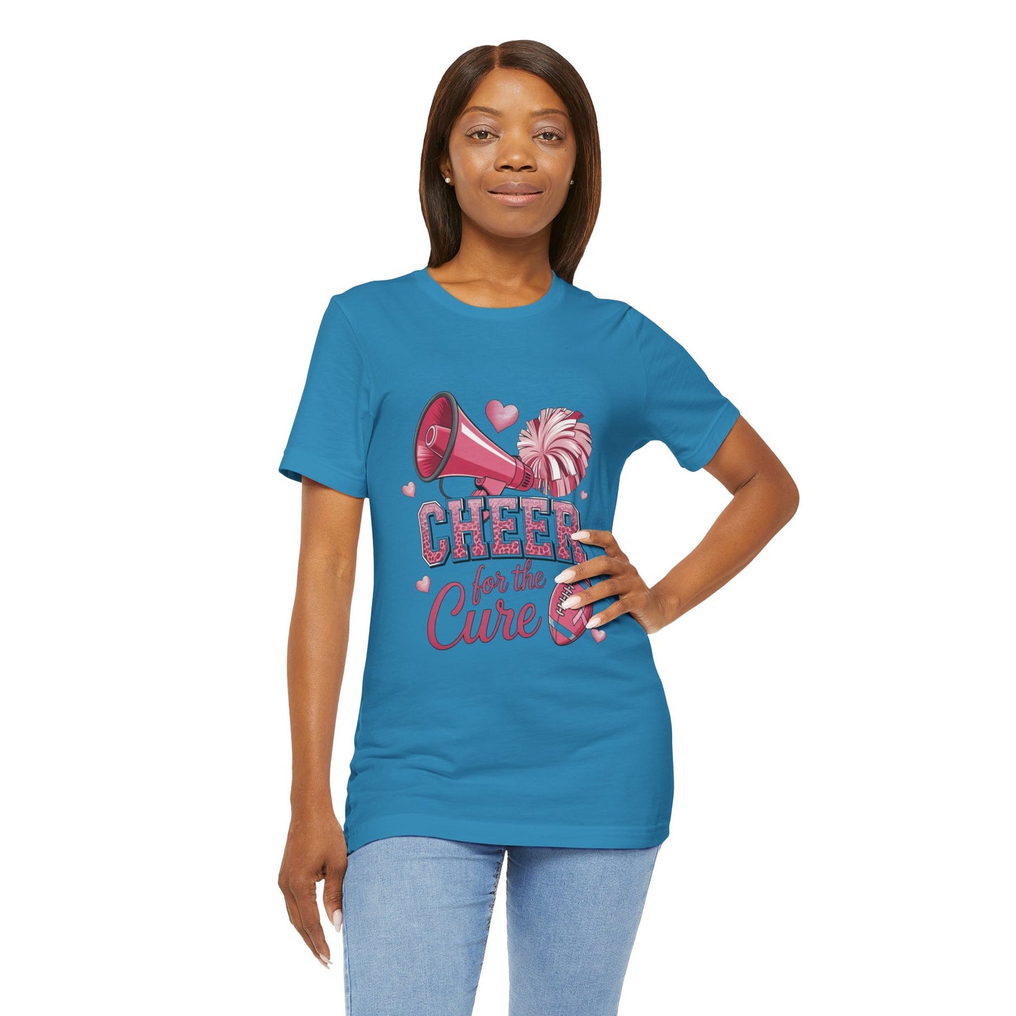 "Cheer for the Cure" Football T-Shirt | Pink Ribbon Breast Cancer Tee, Unisex Jersey Tee, Breast Cancer Awareness, Game Day Shirt, Supportive Apparel